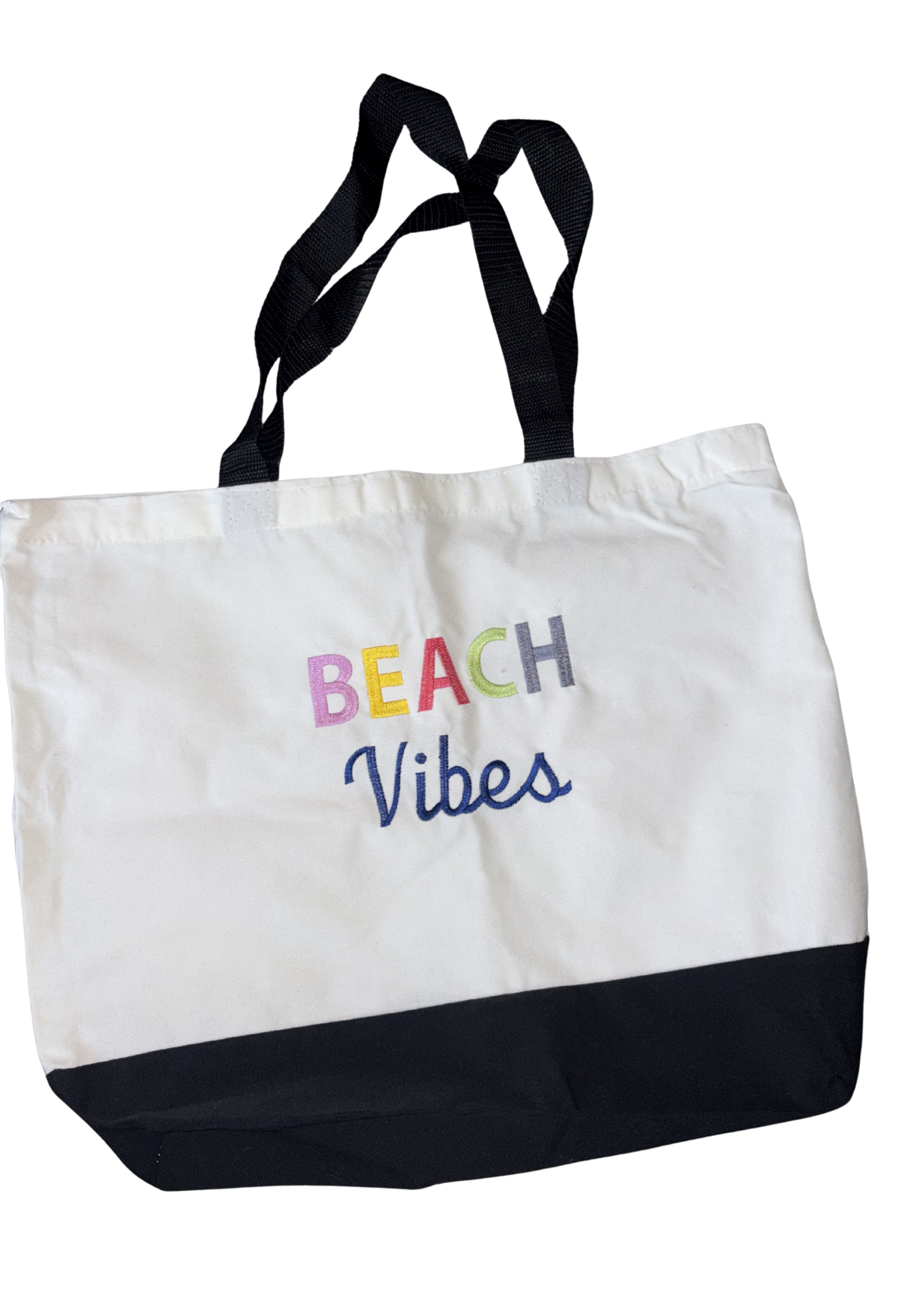 Beach Vibes Rainbow Tote Bag | Summer Vacation Accessory | Cute Beach Canvas Bag | Two-Tone Beach Bag