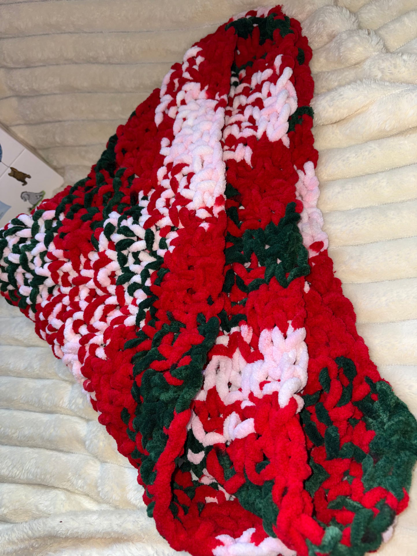 Hand Knitted Needle Knitted Baby Pram Blanket , Multicolour Christmas 25x30inch