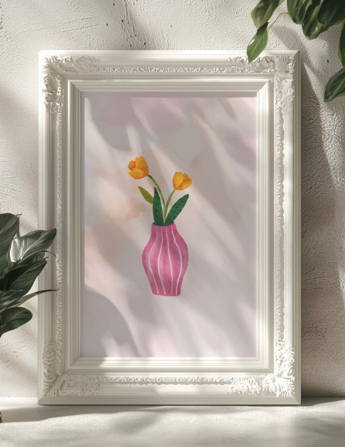 Vase with Flowers Wall Art Printable | Pink Bedroom Living Room Hall Way Print | Girly Home Decor | Digital Download A4 and A5