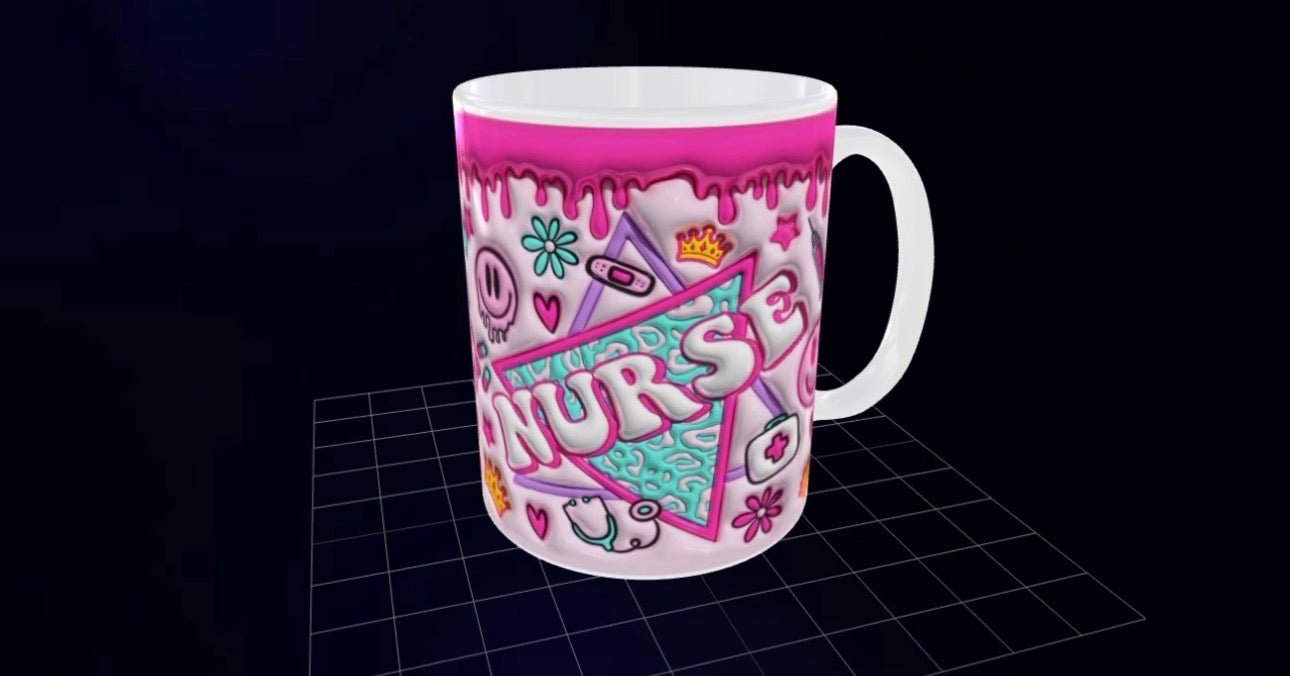 3D Effect Nurse Mug - Pink Drip Graffiti Style Cup - Nurse Appreciation Gift - Healthcare Worker Mug - Wrap Around Design