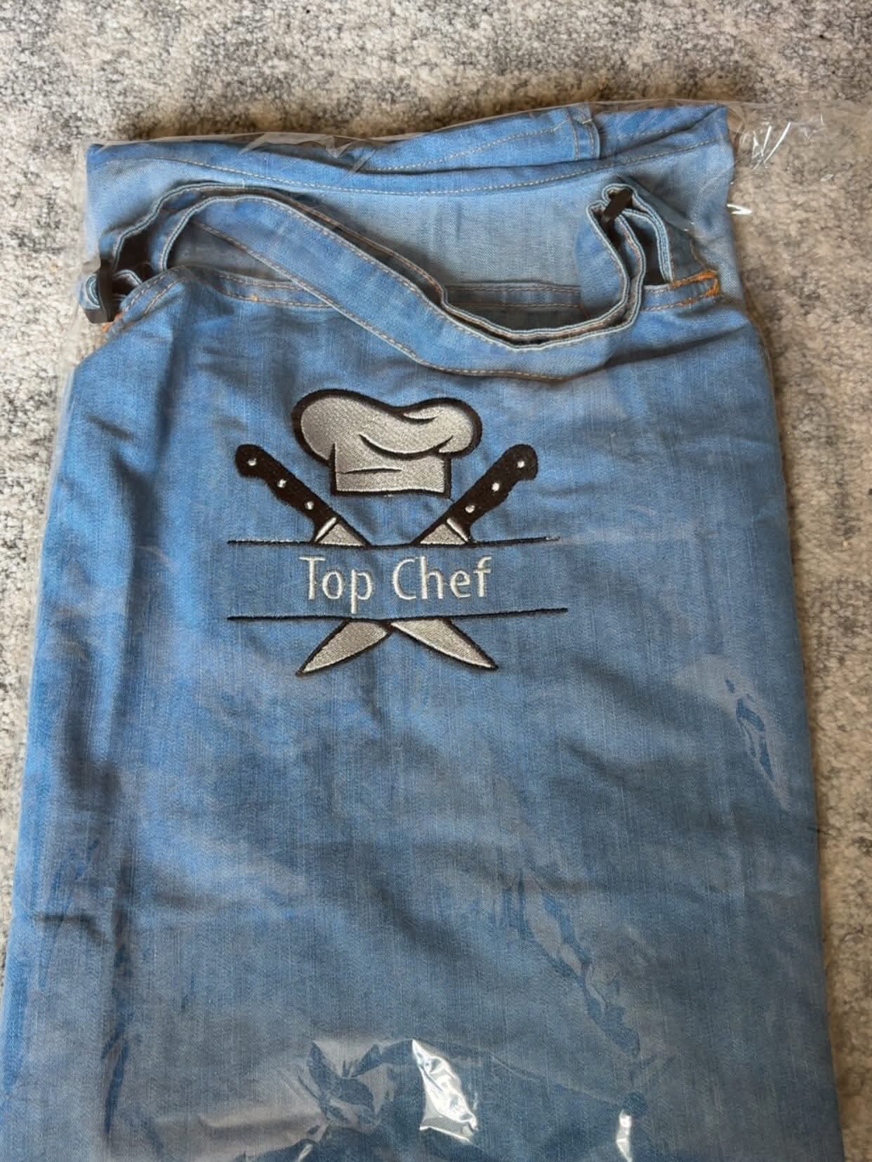 Embroidered Denim Apron, Personalized Cooking Gift for Chef, Custom Kitchen Apron Black Indigo Denim, Top Chef, Kiss the Cook, Grandma
