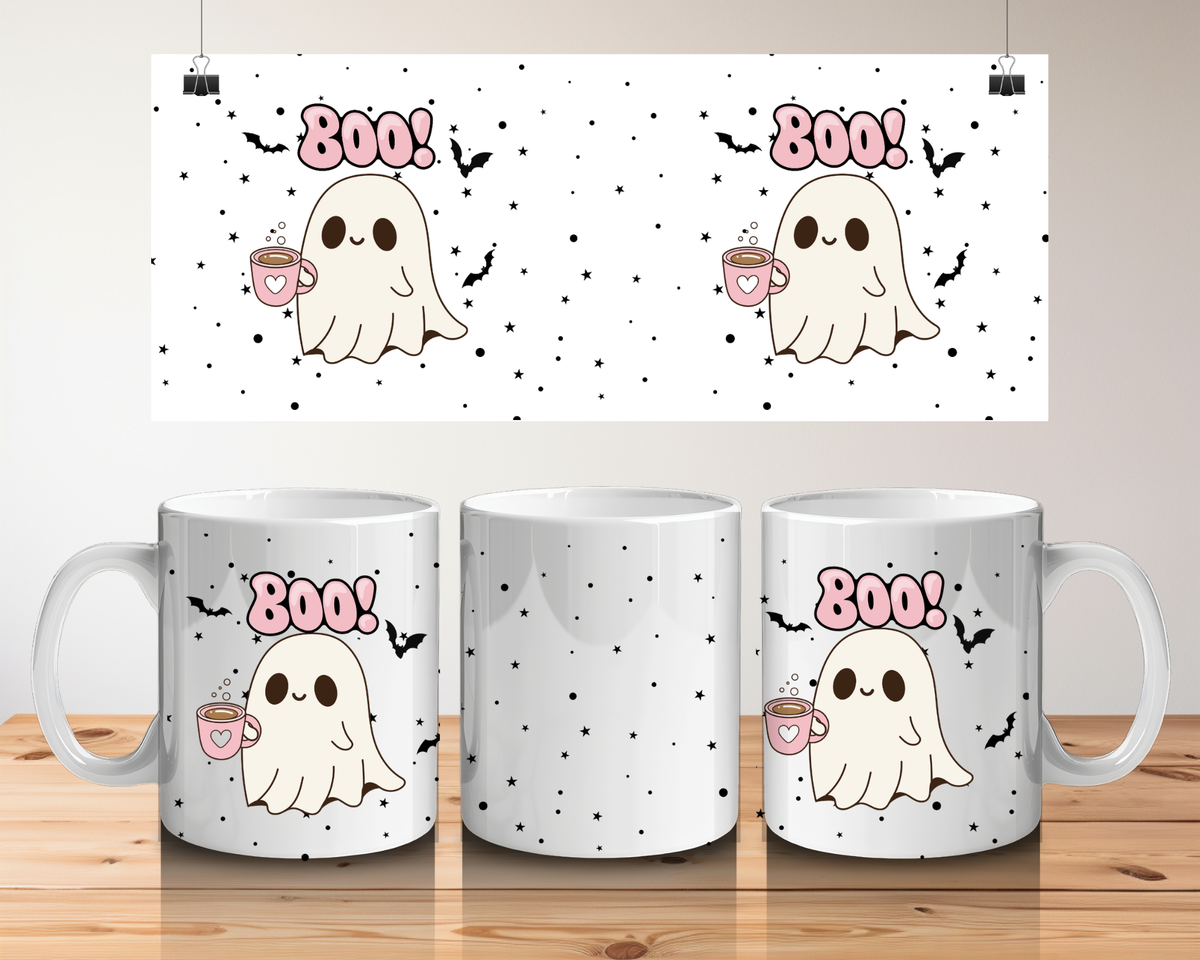 Pink Aesthetic Boo Ghost Halloween Mug