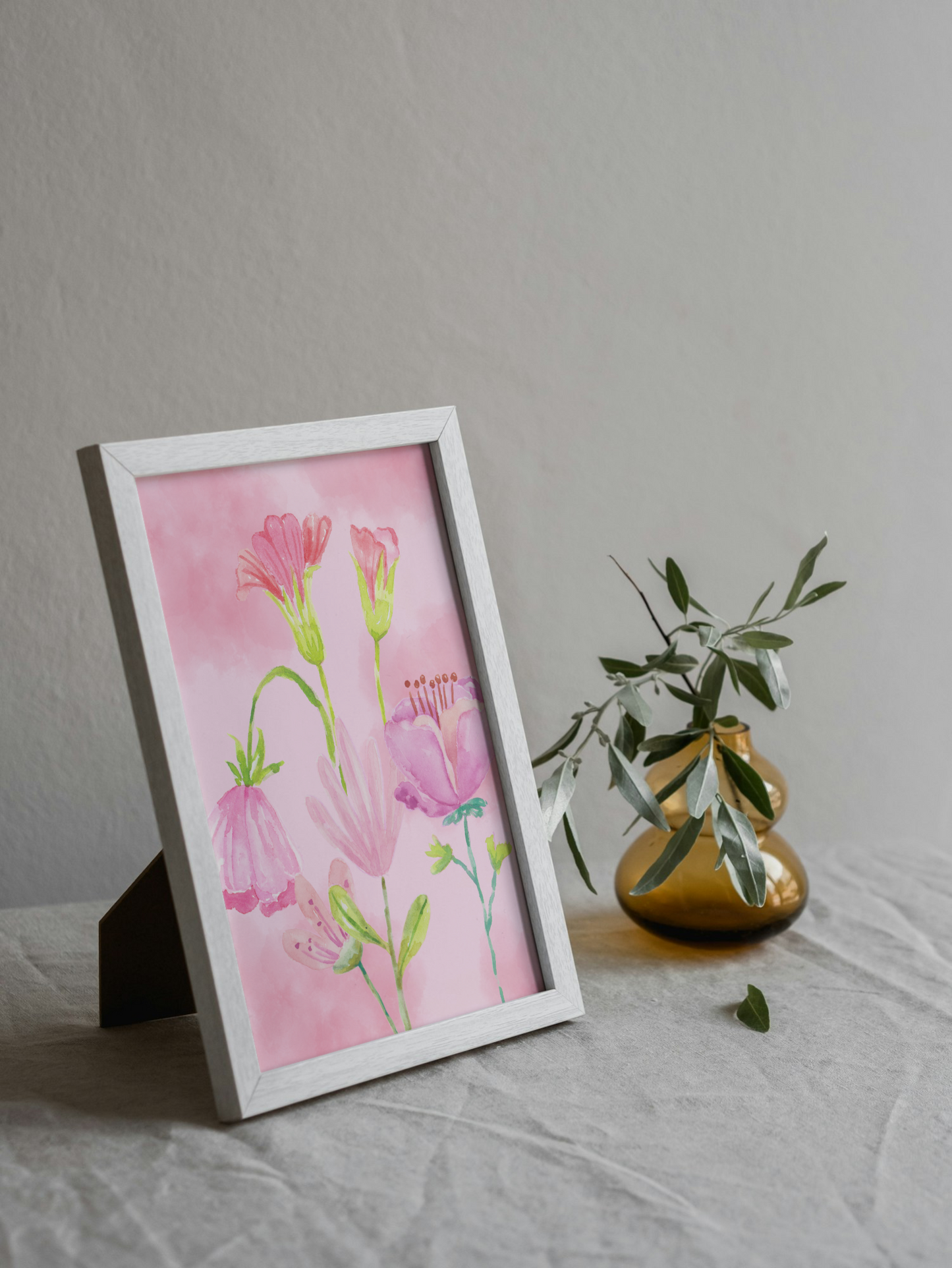 Pink Flowers Wall Art Printable | Cute Print | Home Decor | Digital Download A4 and A5