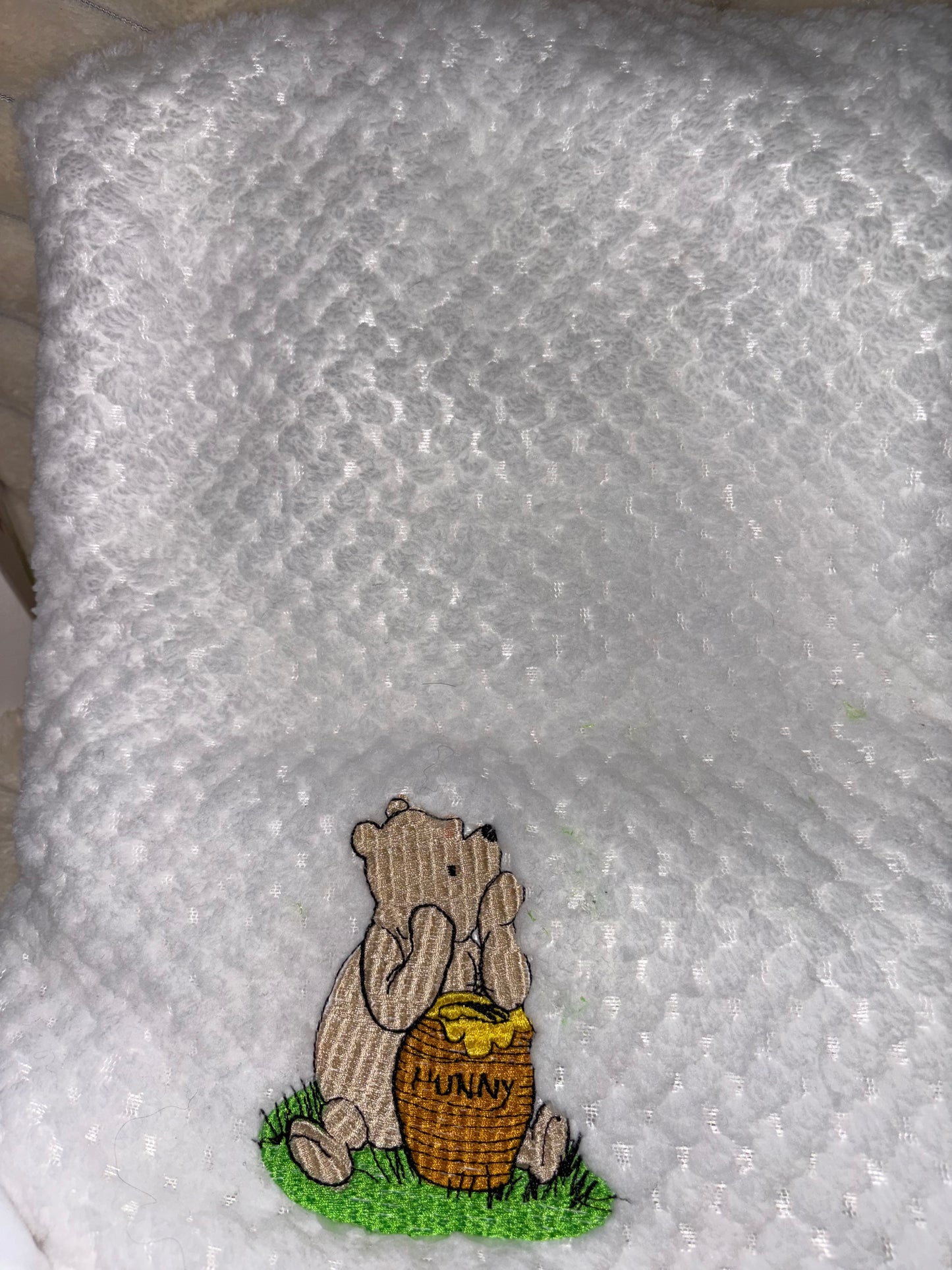 Winnie Pooh Baby Bundle- White Blanket, Babygrow and Vest Handmade Embroidered