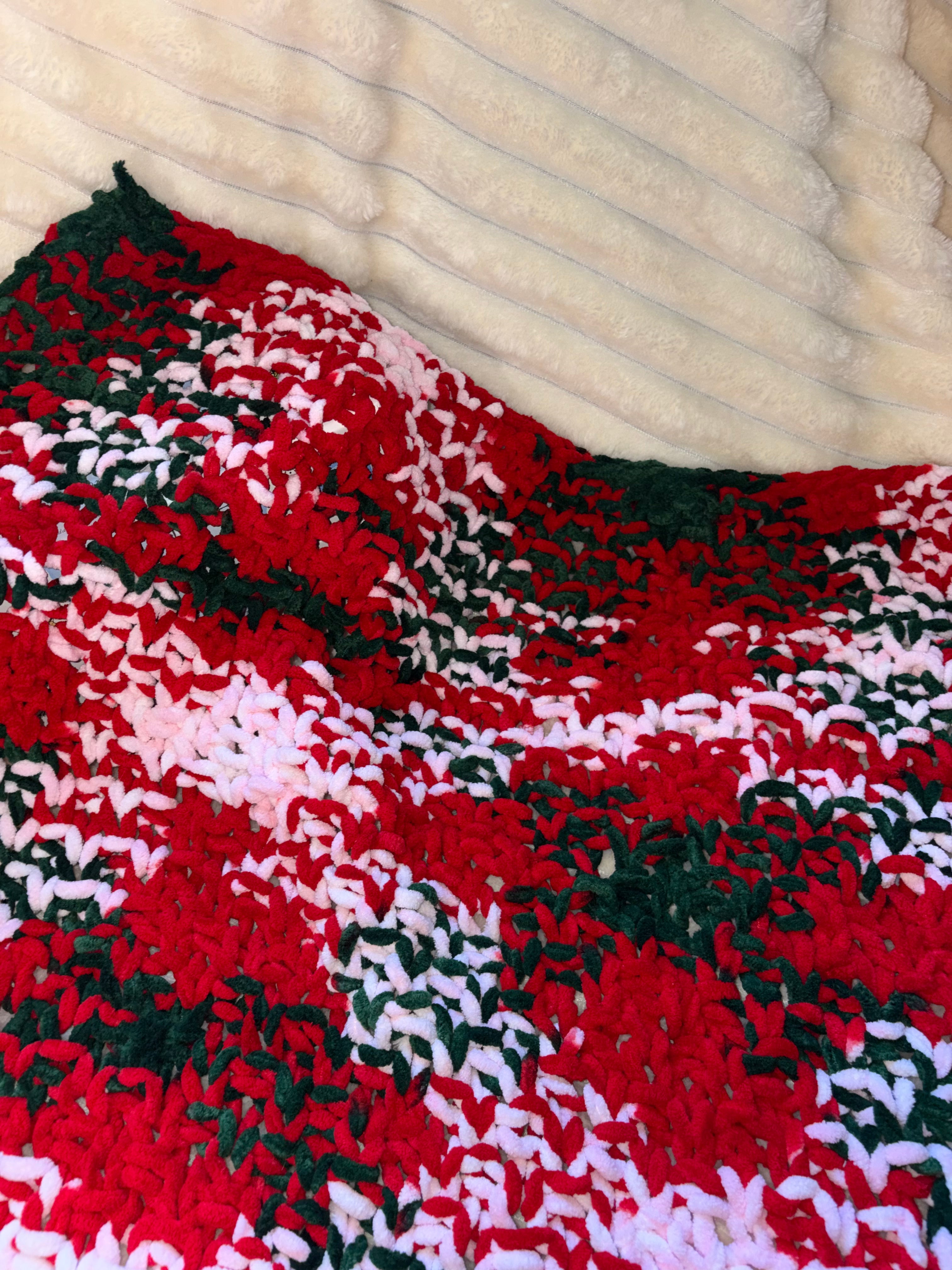 Hand Knitted Needle Knitted Baby Pram Blanket , Multicolour Christmas 25x30inch