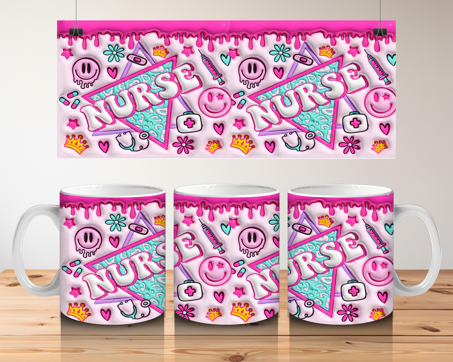 3D Effect Nurse Mug - Pink Drip Graffiti Style Cup - Nurse Appreciation Gift - Healthcare Worker Mug - Wrap Around Design