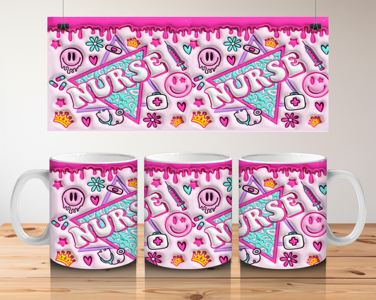 3D Effect Nurse Mug - Pink Drip Graffiti Style Cup - Nurse Appreciation Gift - Healthcare Worker Mug - Wrap Around Design