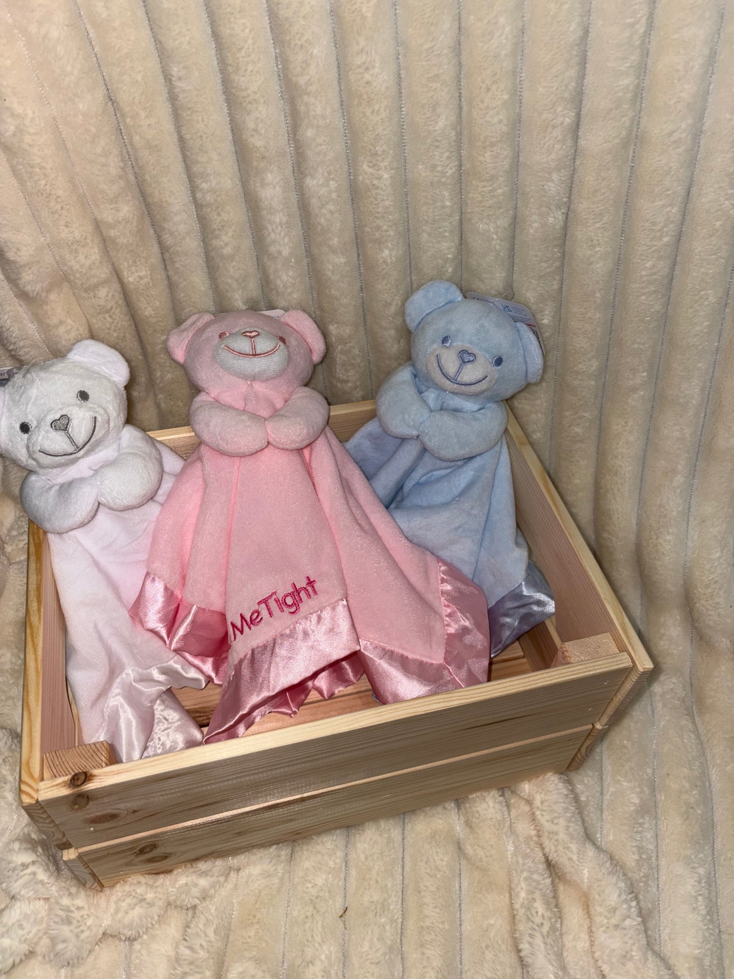 Custom Teddy Baby Comforter – Embroidered Security Blanket with Name or Message.