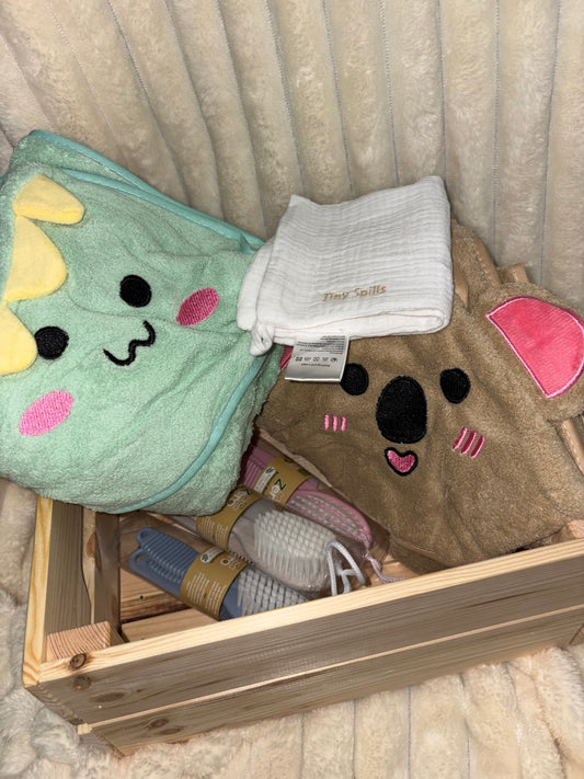 Personalised Baby Towel – Embroidered Hooded Towel with Name, Koala or Dinosaur Design