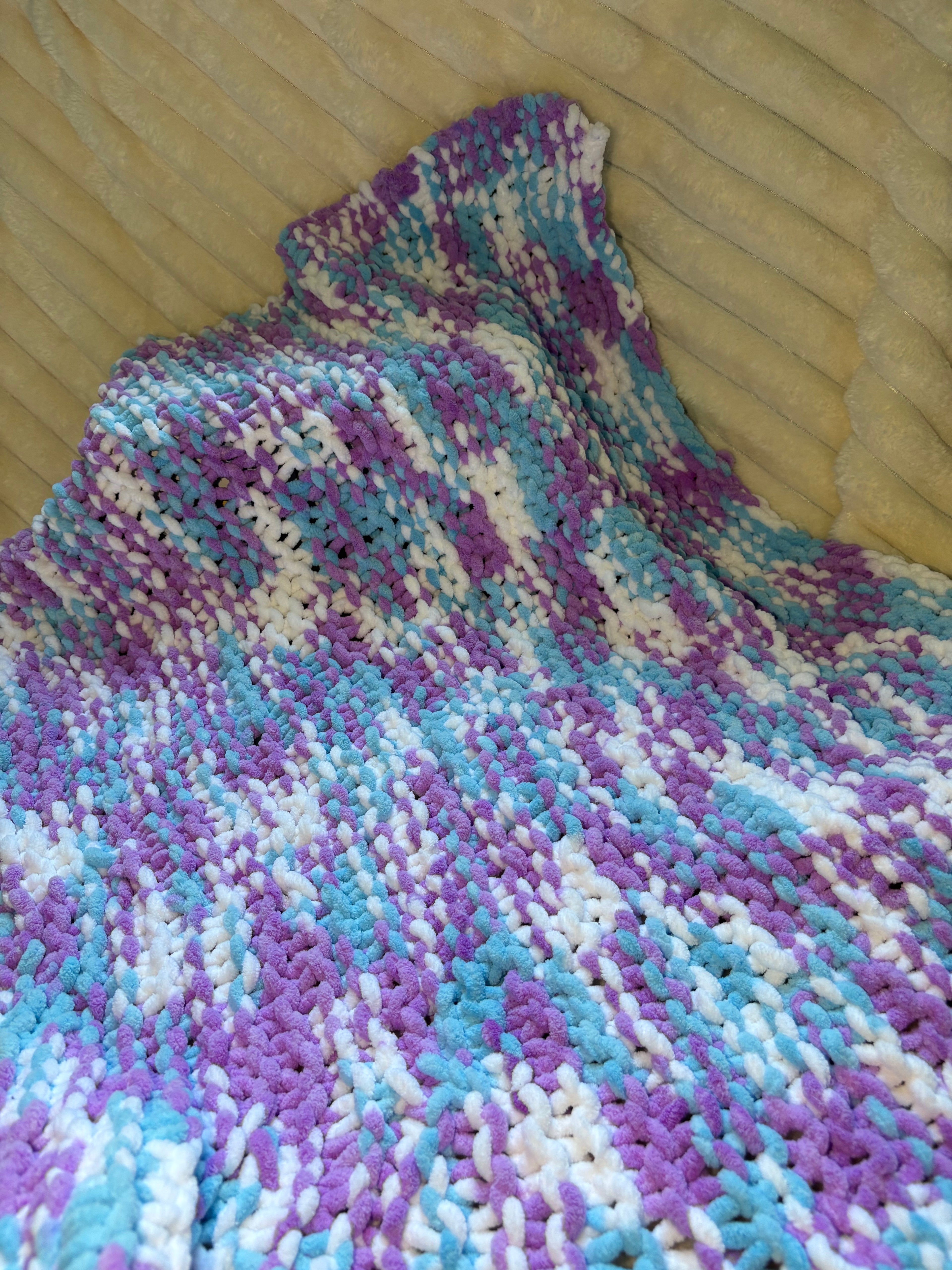 Hand Knitted Needle Knitted Baby Pram Blanket , Multicolour Bubblegum 25x30inch