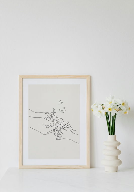 Fine Line Parent-Child Butterfly Hands Wall Art Printable | Cute Wall Art | Parent Child New Baby Home Decor | Digital Download A4 and A5