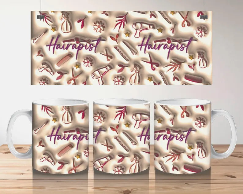Hairapist Mug - 3D Effect Hairdresser Cup - Gift for Hair Stylist - Salon Worker Mug - Wrap Around Design