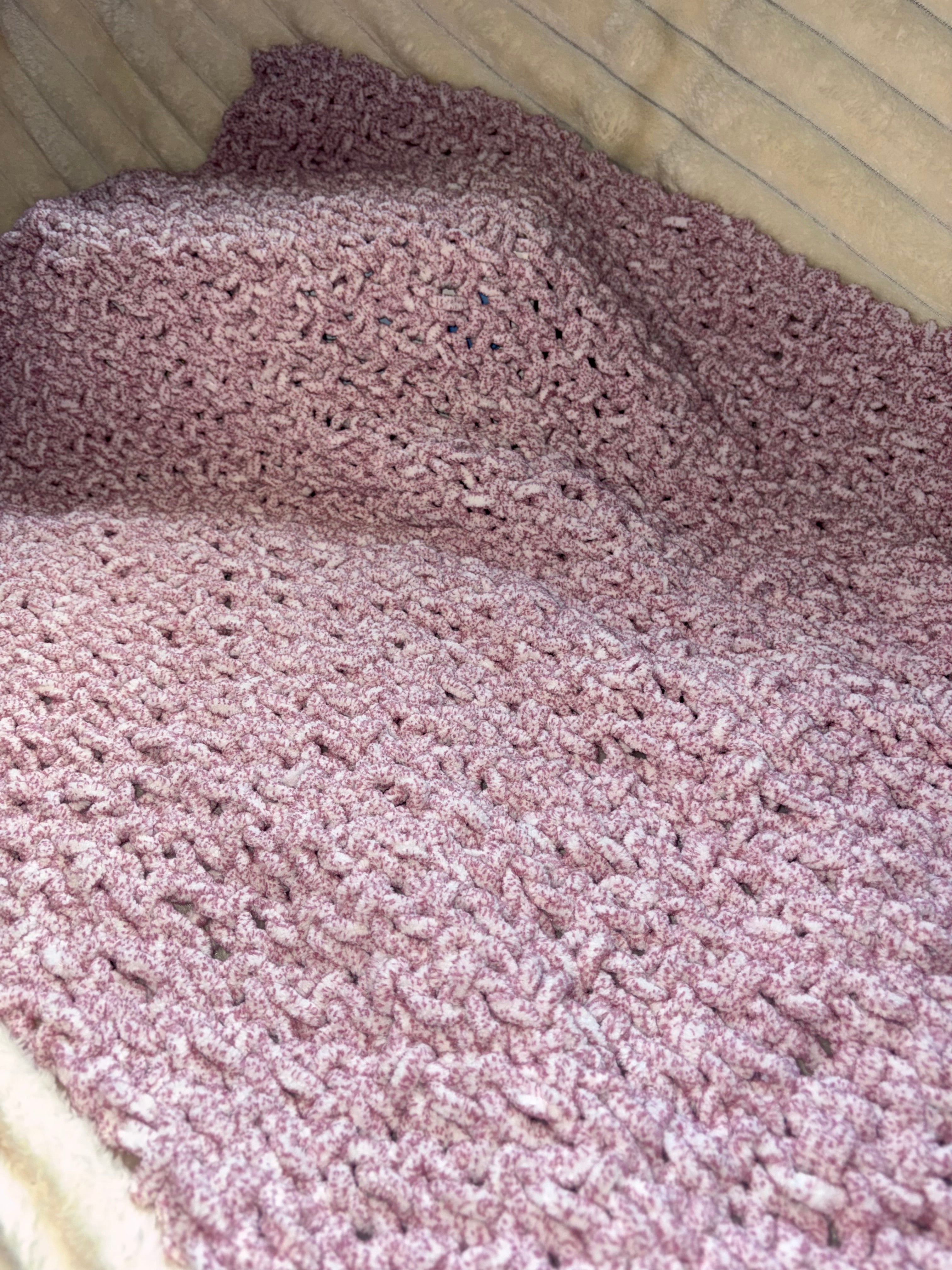 Hand Knitted Needle Knitted Baby Pram Blanket , Multicolour Pink 25x30inch