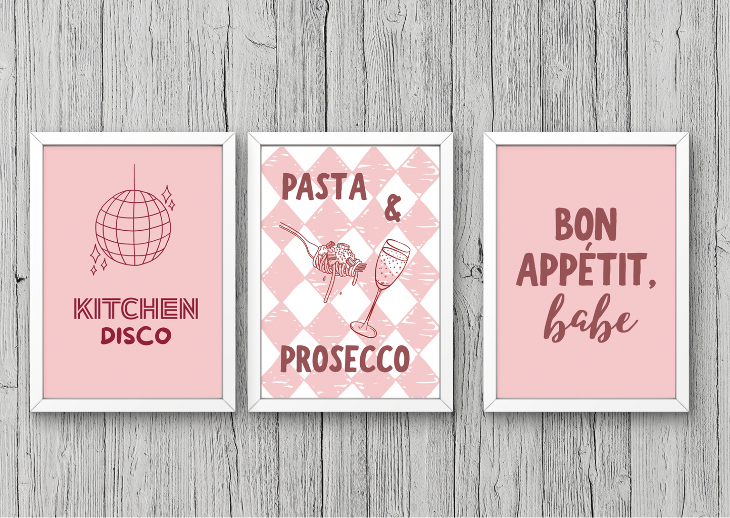 Kitchen Set of 3 Girly Wall Art Printable | Pink Kitchen Print | Girly Home Decor | Digital Download A4 and A5