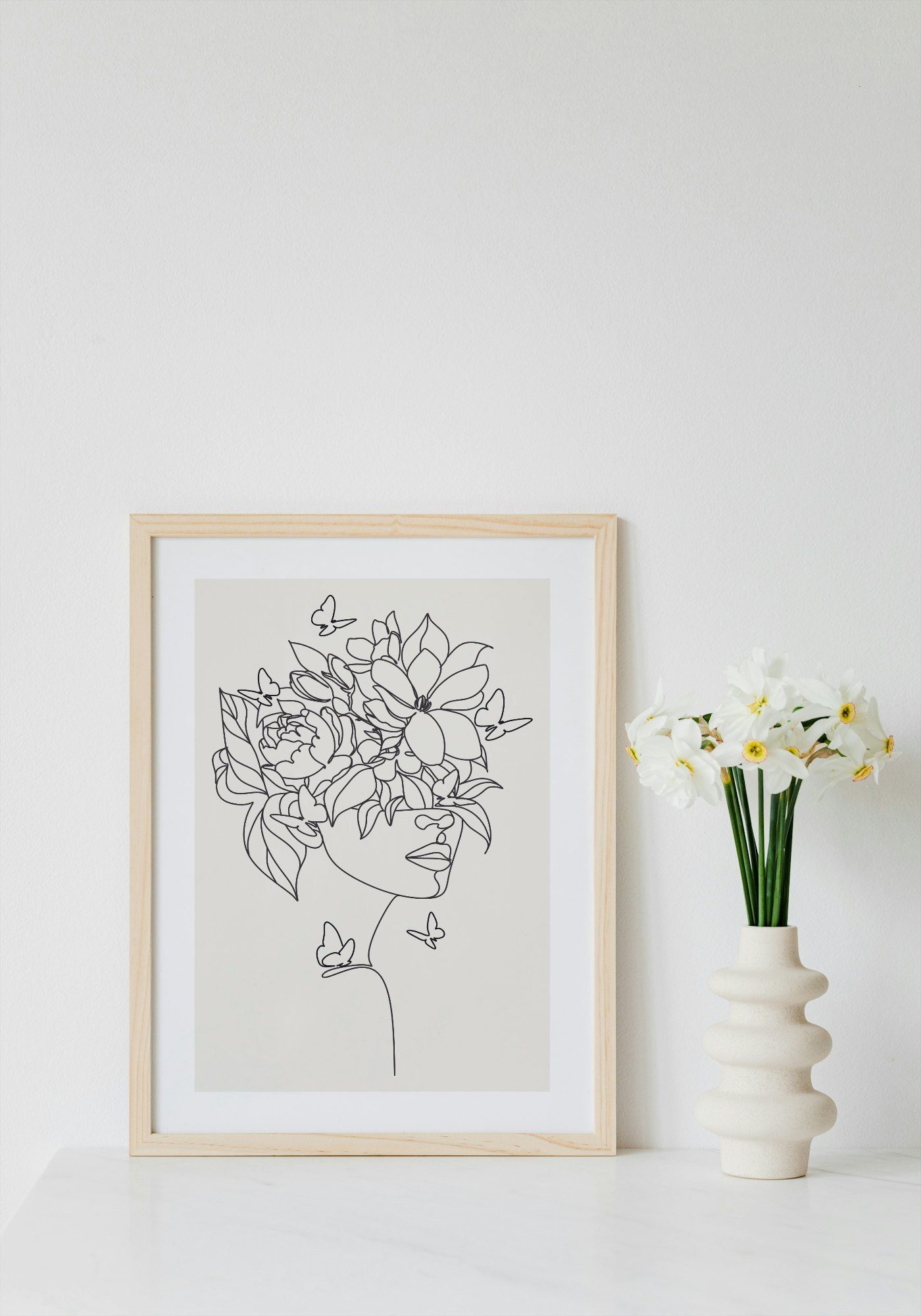 Fine Line Face Outline Flowers Wall Art Printable | Girly Wall Art | Girly Home Decor | Digital Download A4 and A5