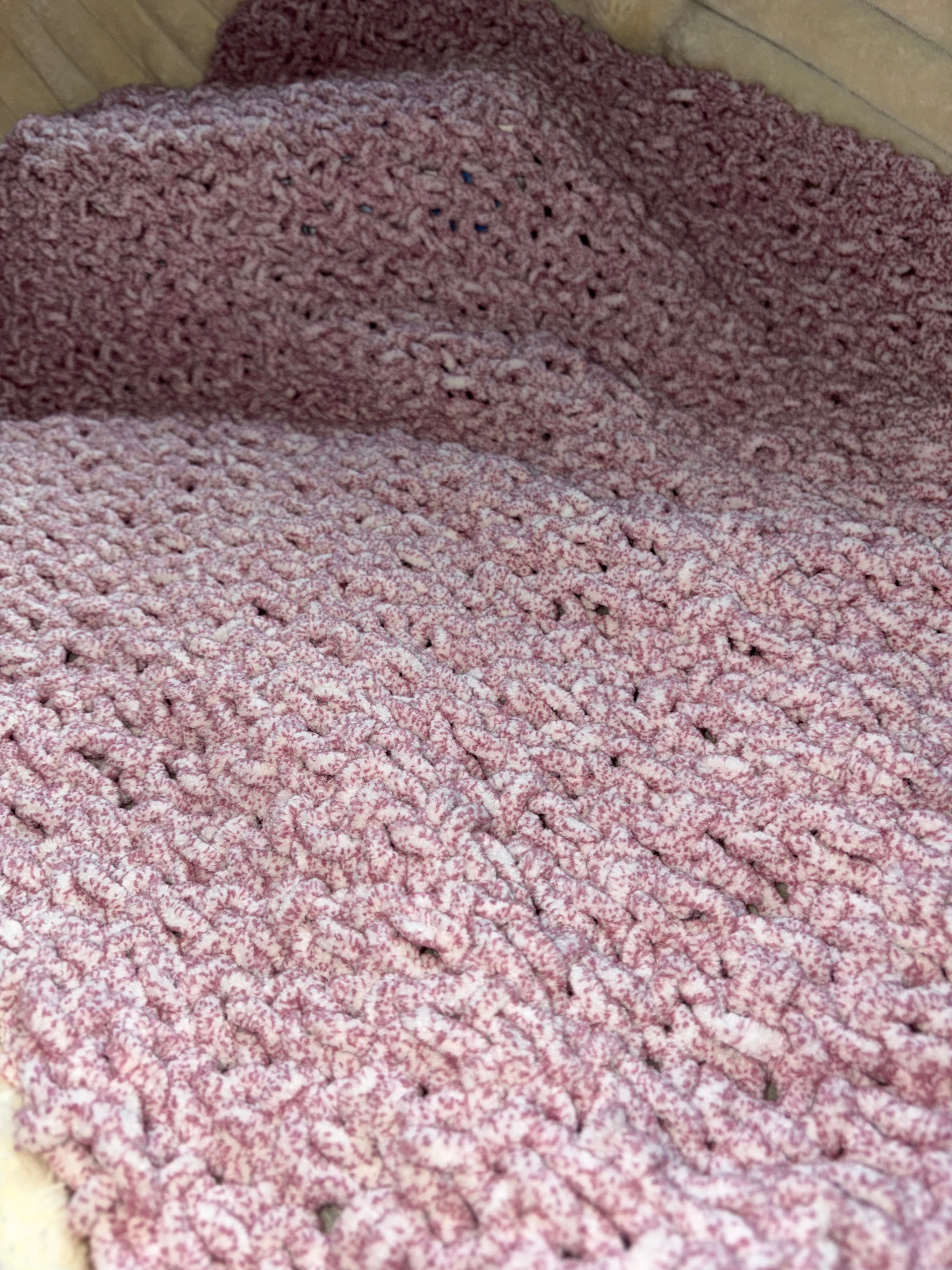 Hand Knitted Needle Knitted Baby Pram Blanket , Multicolour Pink 25x30inch