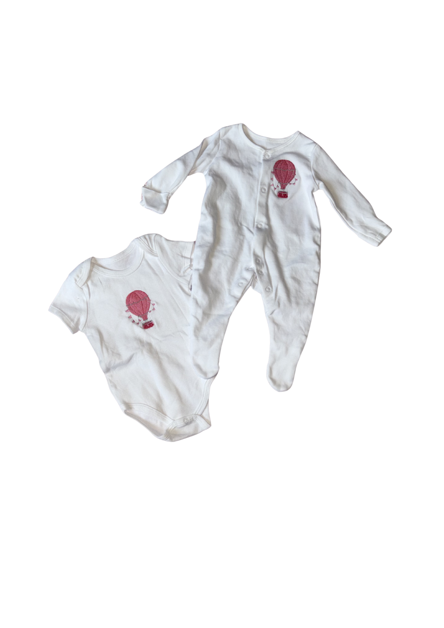 Pink Cellular Blanket, Sleepsuit and Vest Set- Hot Air Balloon Design