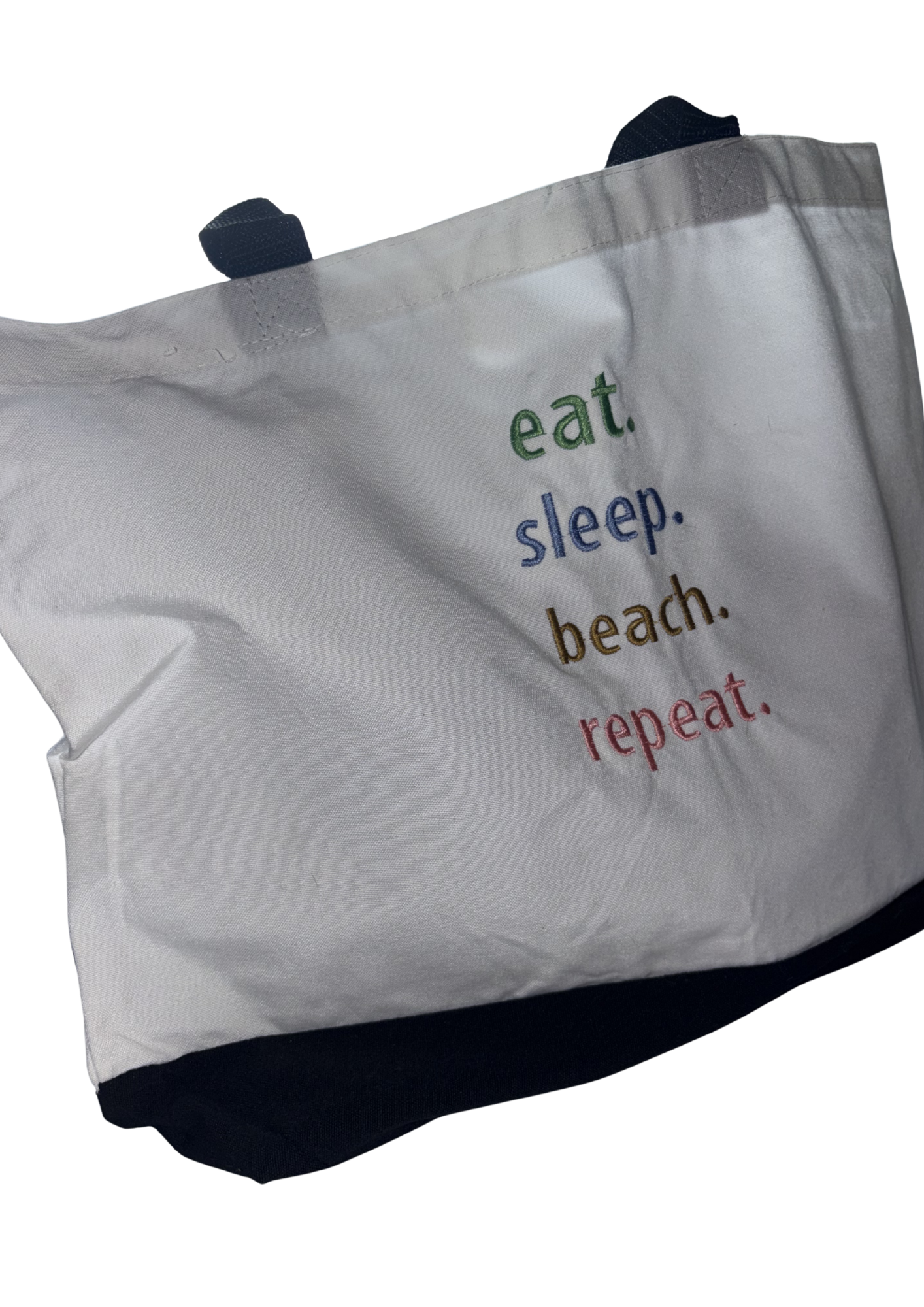 Eat, Sleep Beach, Repeat, Rainbow Tote Bag | Summer Vacation Accessory | Cute Beach Canvas Bag |  Two-Tone Beach Bag