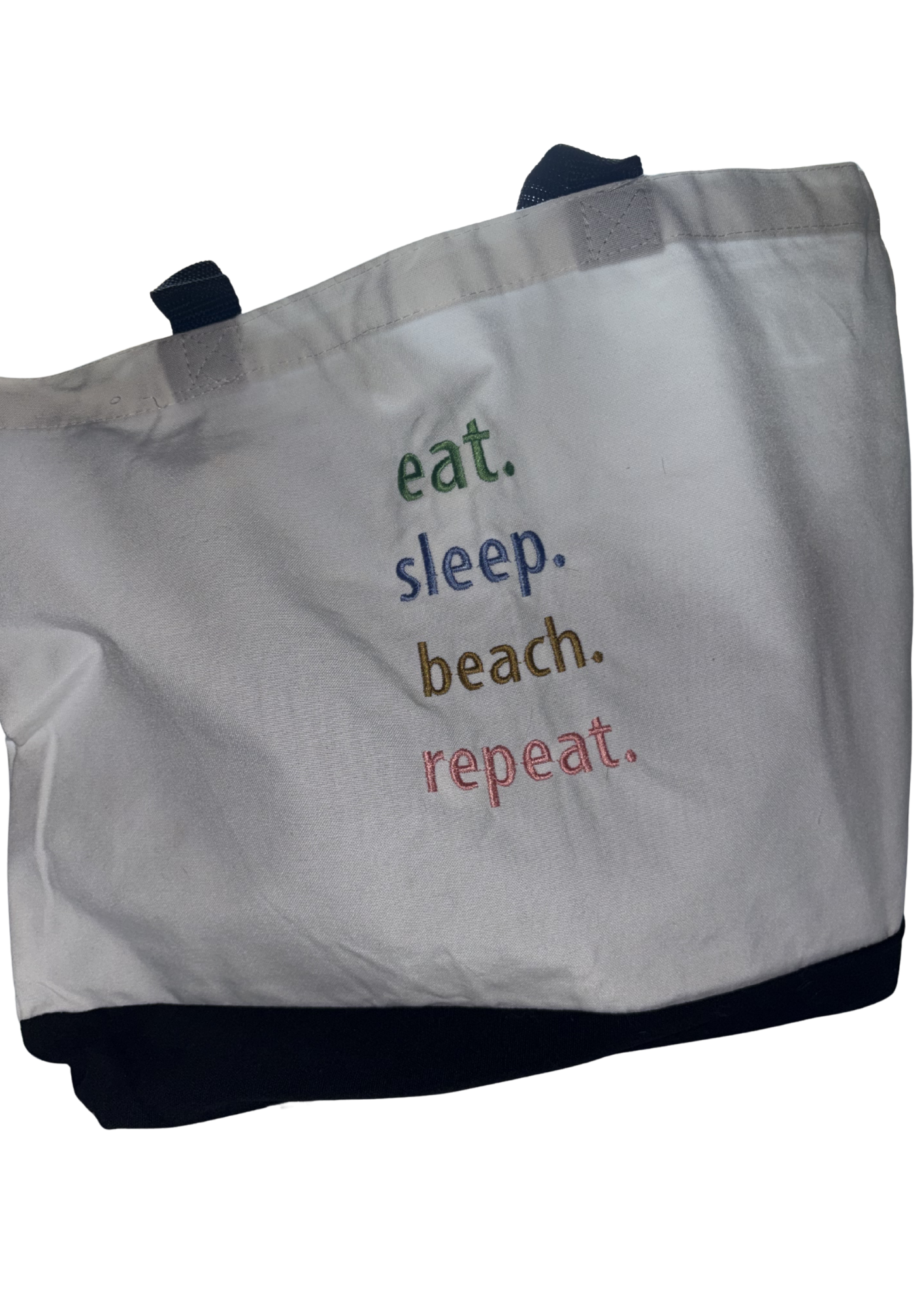 Eat, Sleep Beach, Repeat, Rainbow Tote Bag | Summer Vacation Accessory | Cute Beach Canvas Bag |  Two-Tone Beach Bag