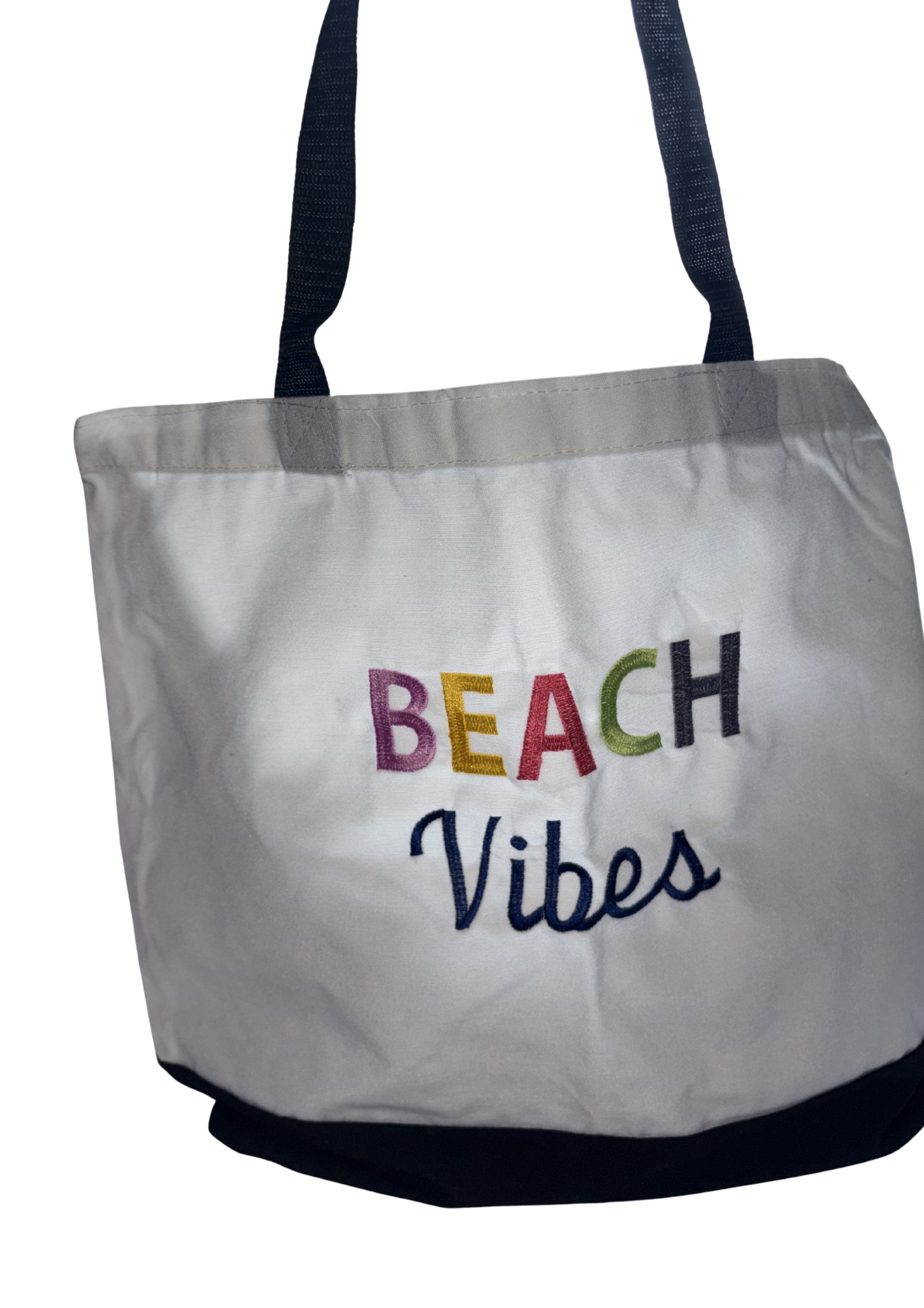 Beach Vibes Rainbow Tote Bag | Summer Vacation Accessory | Cute Beach Canvas Bag |  Two-Tone Beach Bag