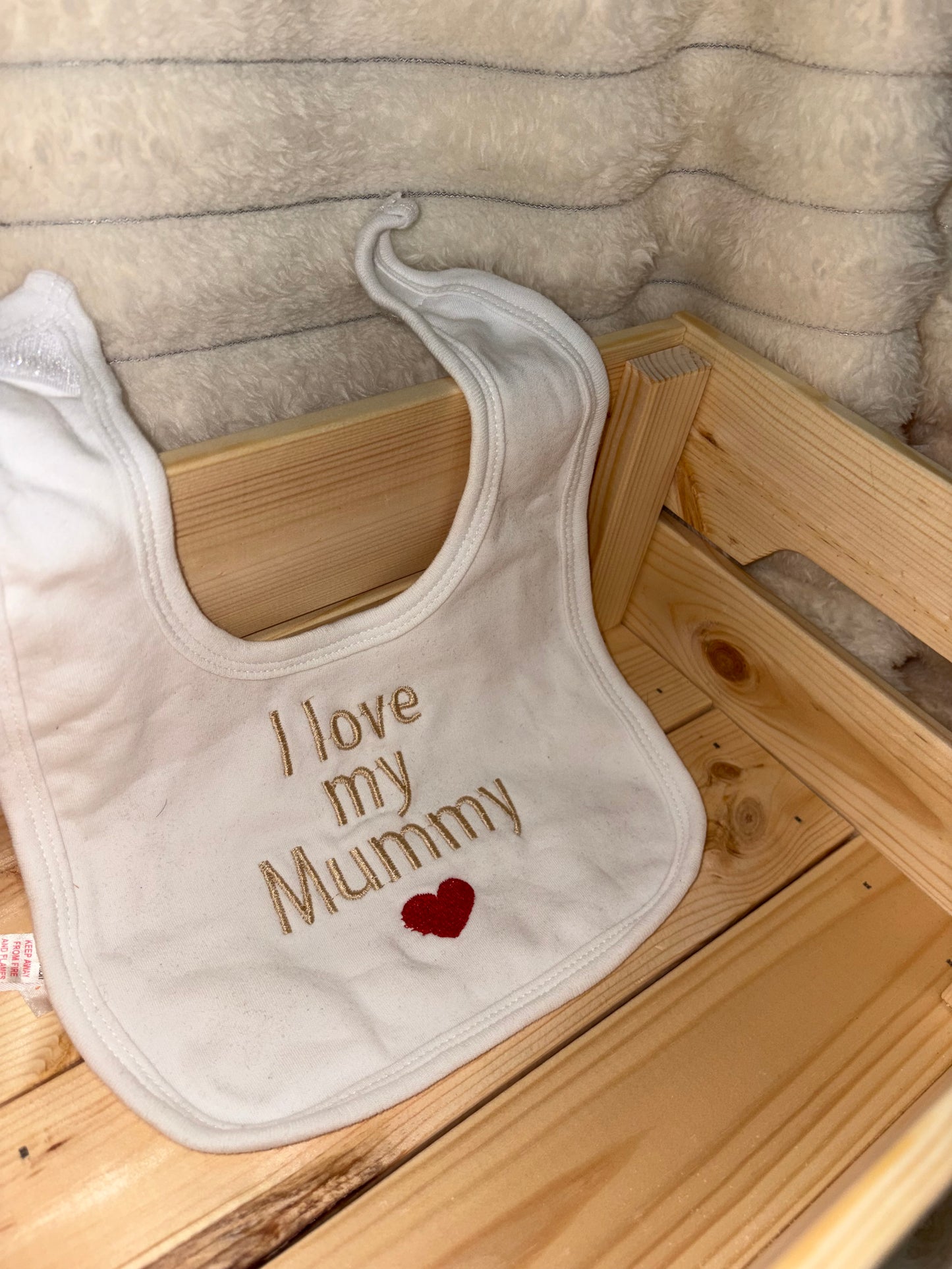 I love my Mummy | Velcro fastening bib | 100% cotton |Embroidered | Any Text Can Be Added | Personalised Bib
