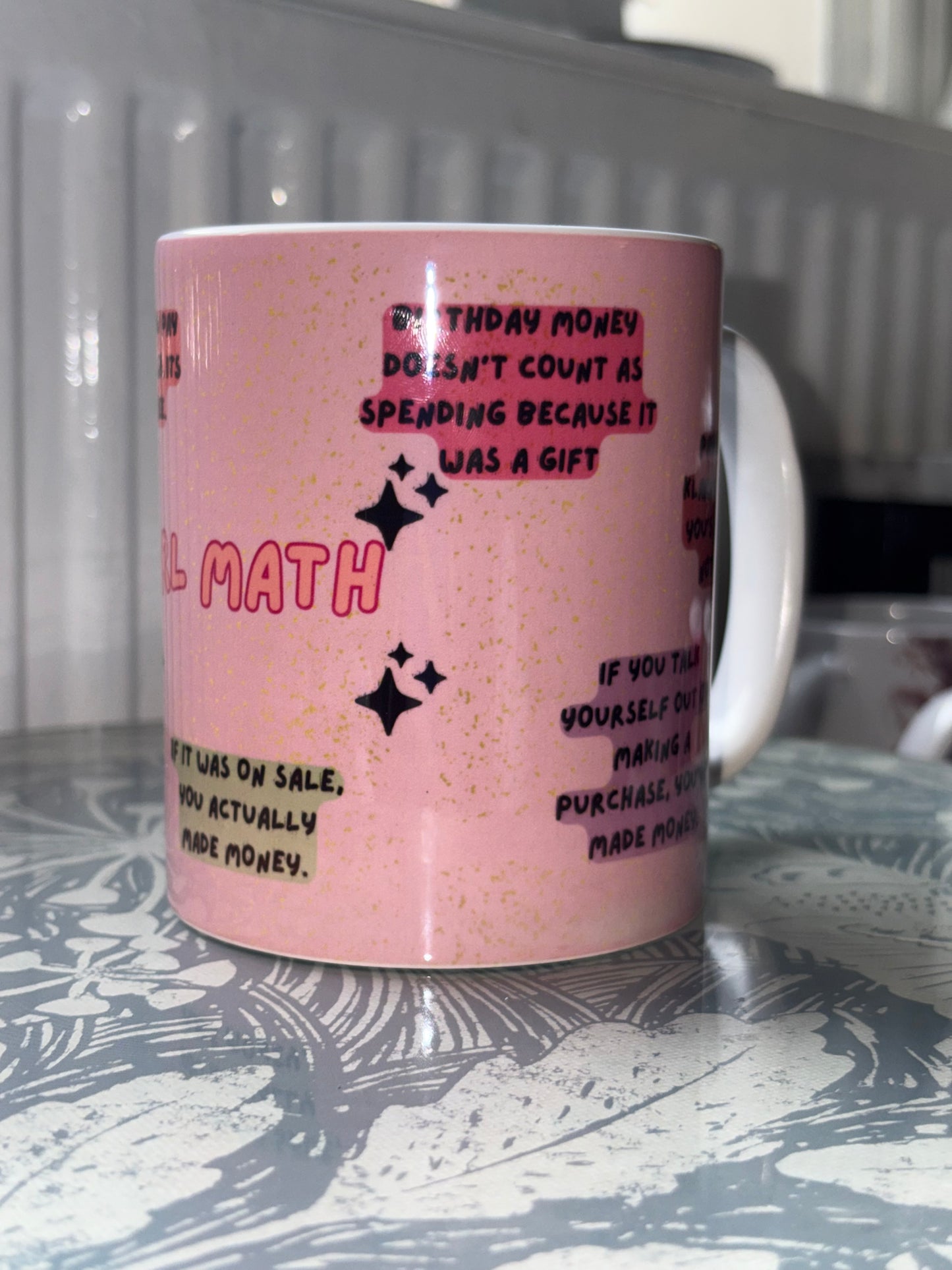 Girl Math Mug - Funny Pink Coffee Cup - Viral Trend Humour Mug - Gift for Best Friend - Wrap Around Design Mug