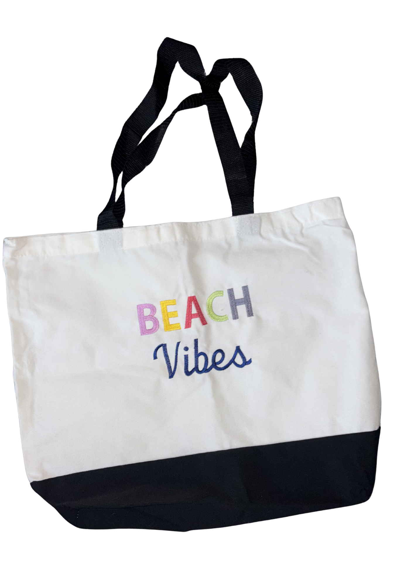 Beach Vibes Rainbow Tote Bag | Summer Vacation Accessory | Cute Beach Canvas Bag |  Two-Tone Beach Bag