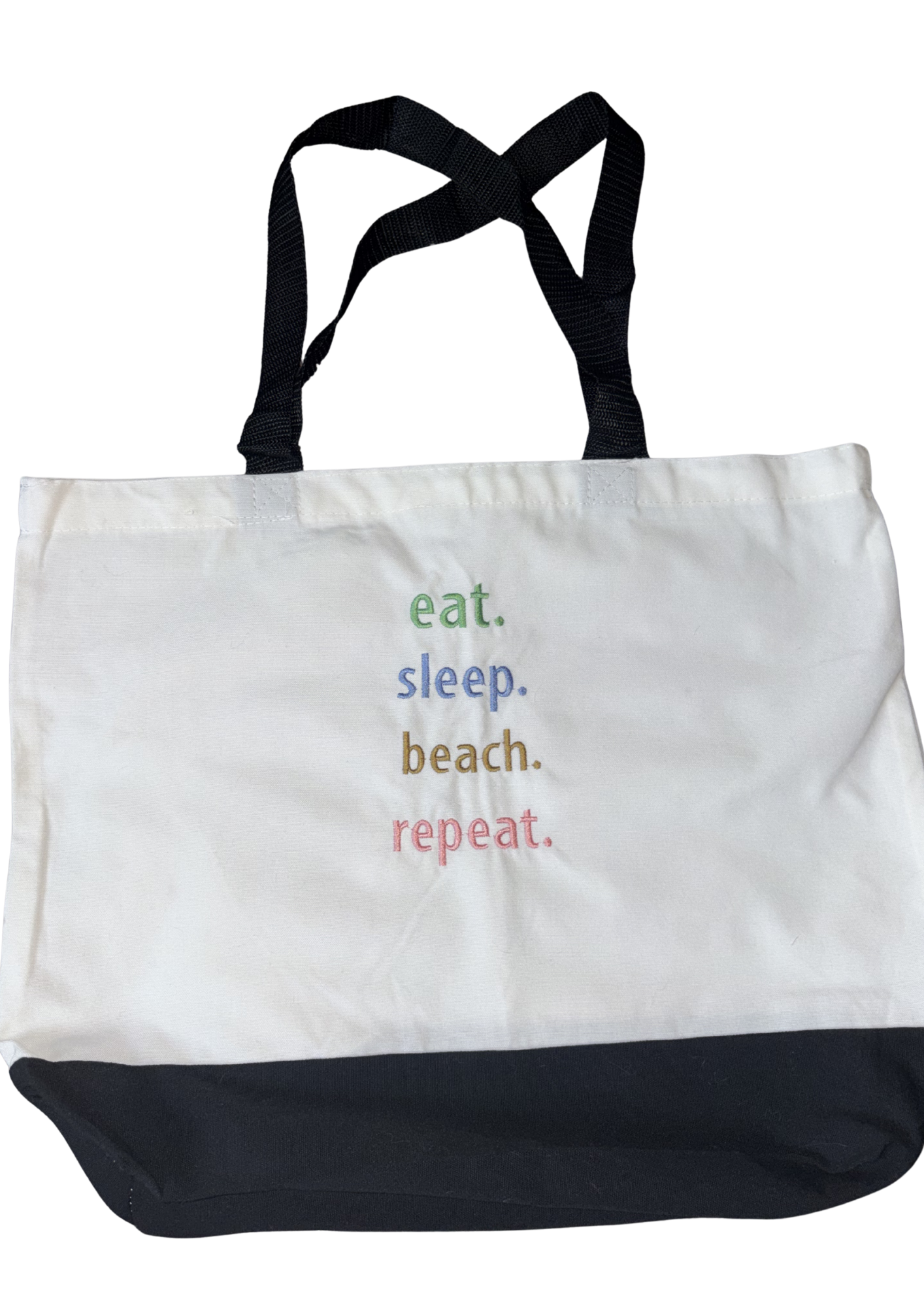 Eat, Sleep Beach, Repeat, Rainbow Tote Bag | Summer Vacation Accessory | Cute Beach Canvas Bag |  Two-Tone Beach Bag