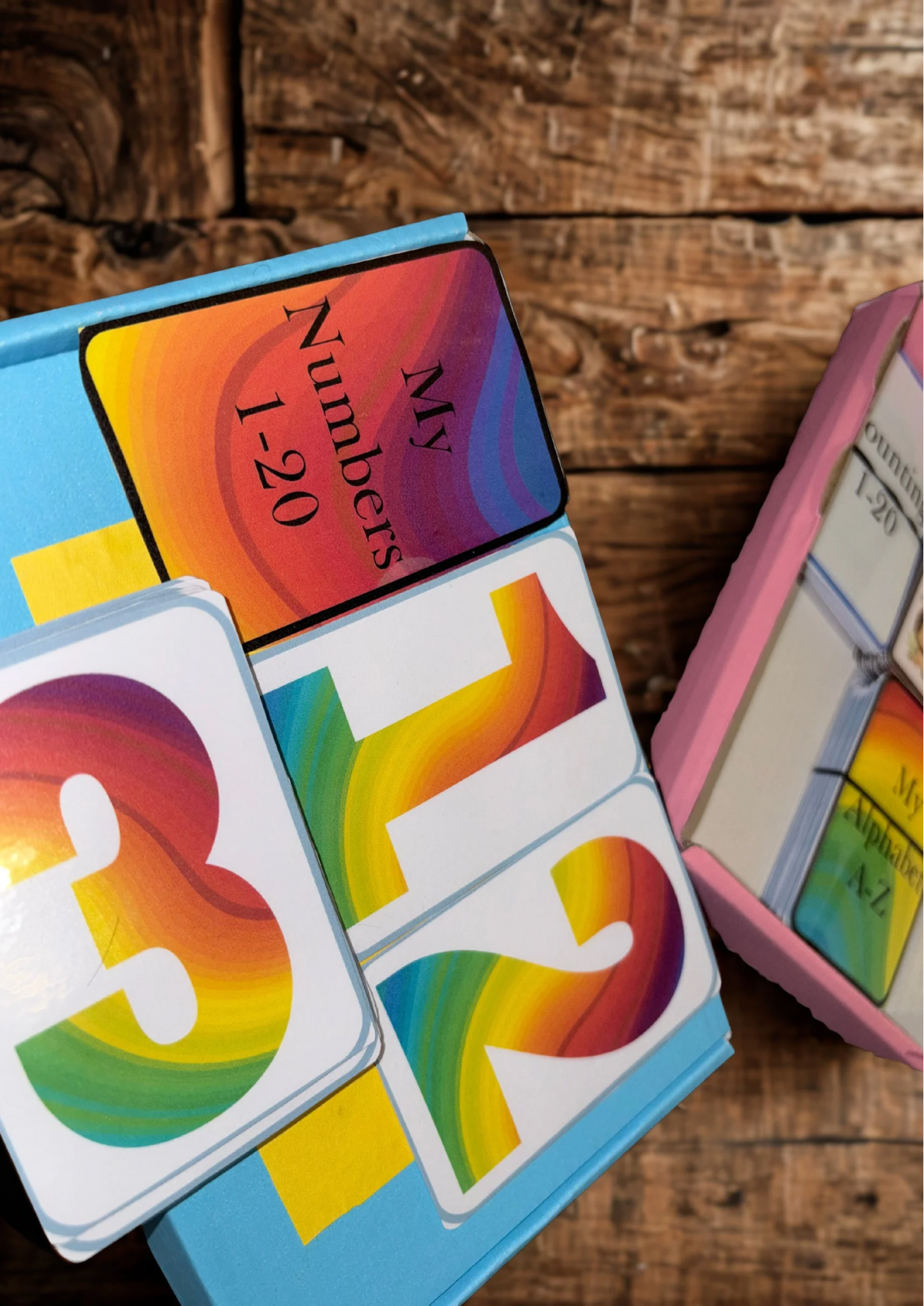 Toddler Flash Card Learning Box | Alphabet & Numbers 1–20 | Rainbow and Animal Cards | Includes Stickers