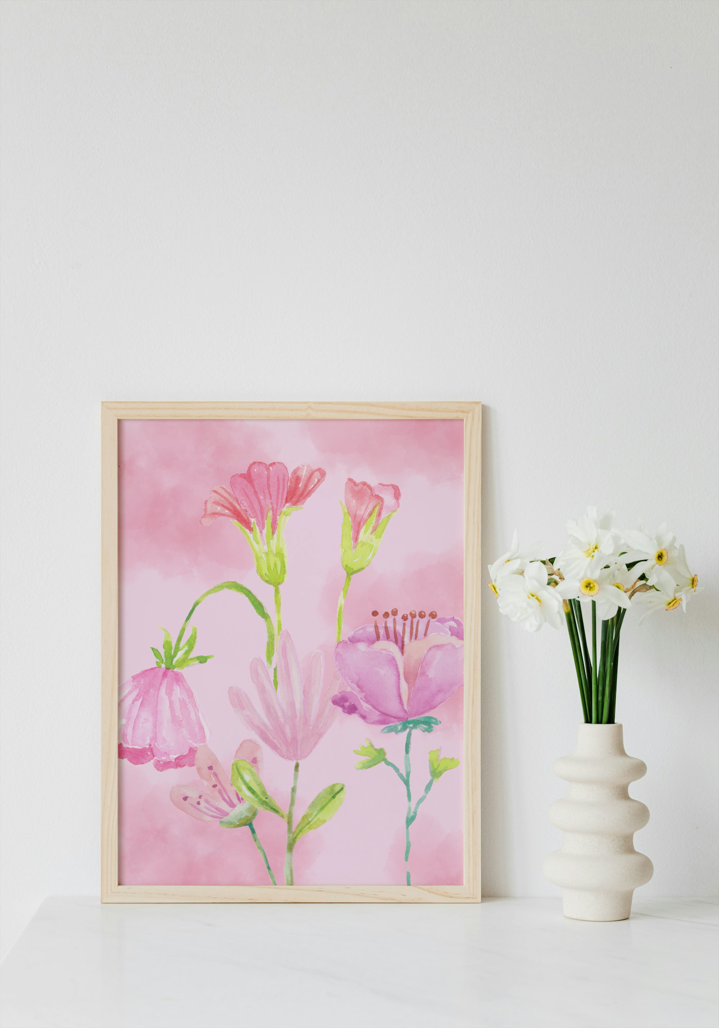 Pink Flowers Wall Art Printable | Cute Print | Home Decor | Digital Download A4 and A5