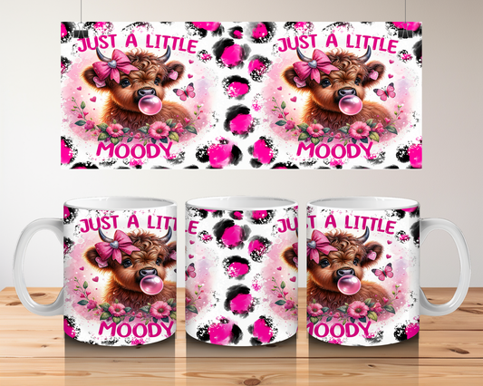 Just a Little Moody Highland Cow Mug - Pink Leopard Print Coffee Cup, Cute Farm Animal Mug, Funny Gift for Her, Novelty Hot Chocolate Mug