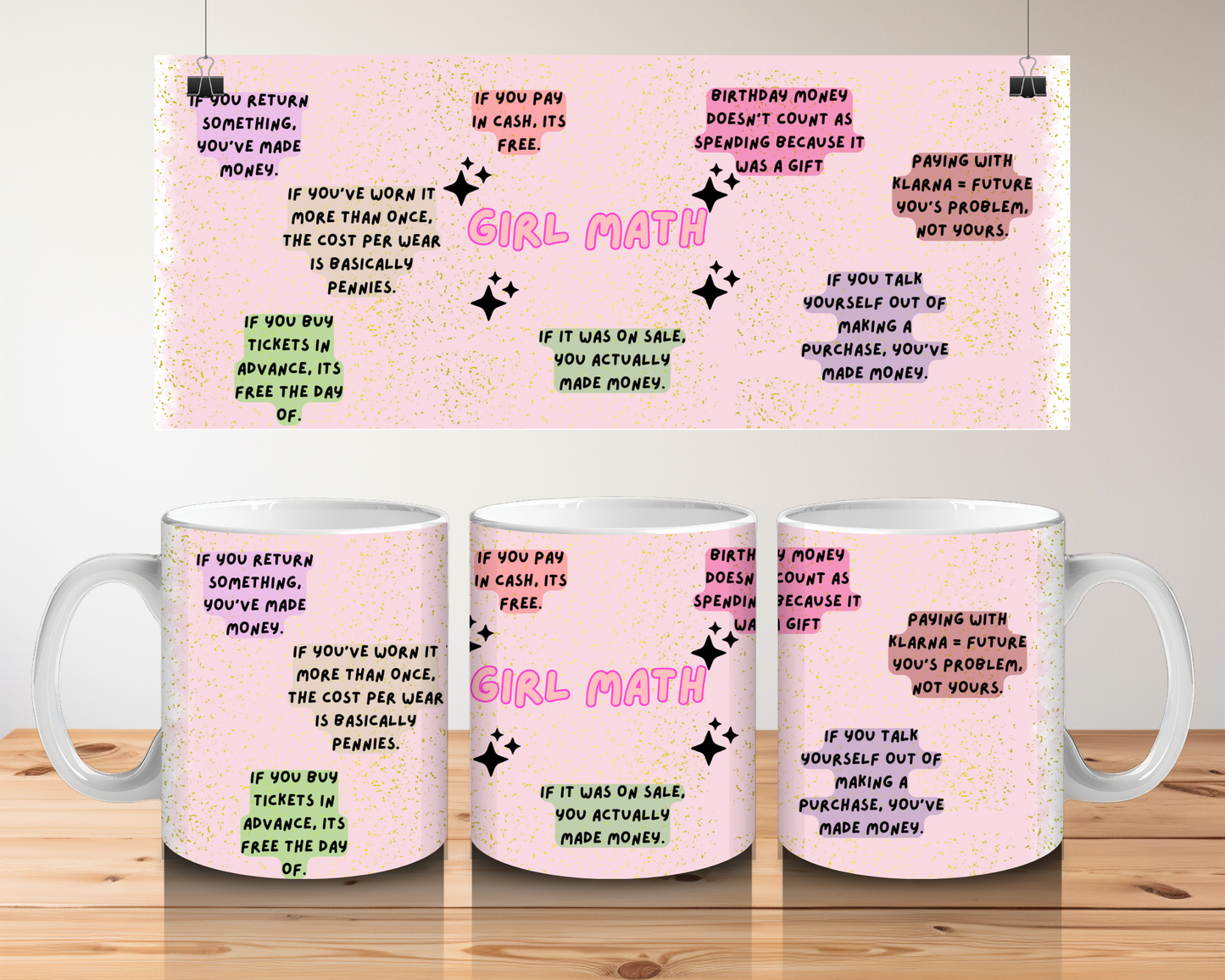 Girl Math Mug - Funny Pink Coffee Cup - Viral Trend Humour Mug - Gift for Best Friend - Wrap Around Design Mug