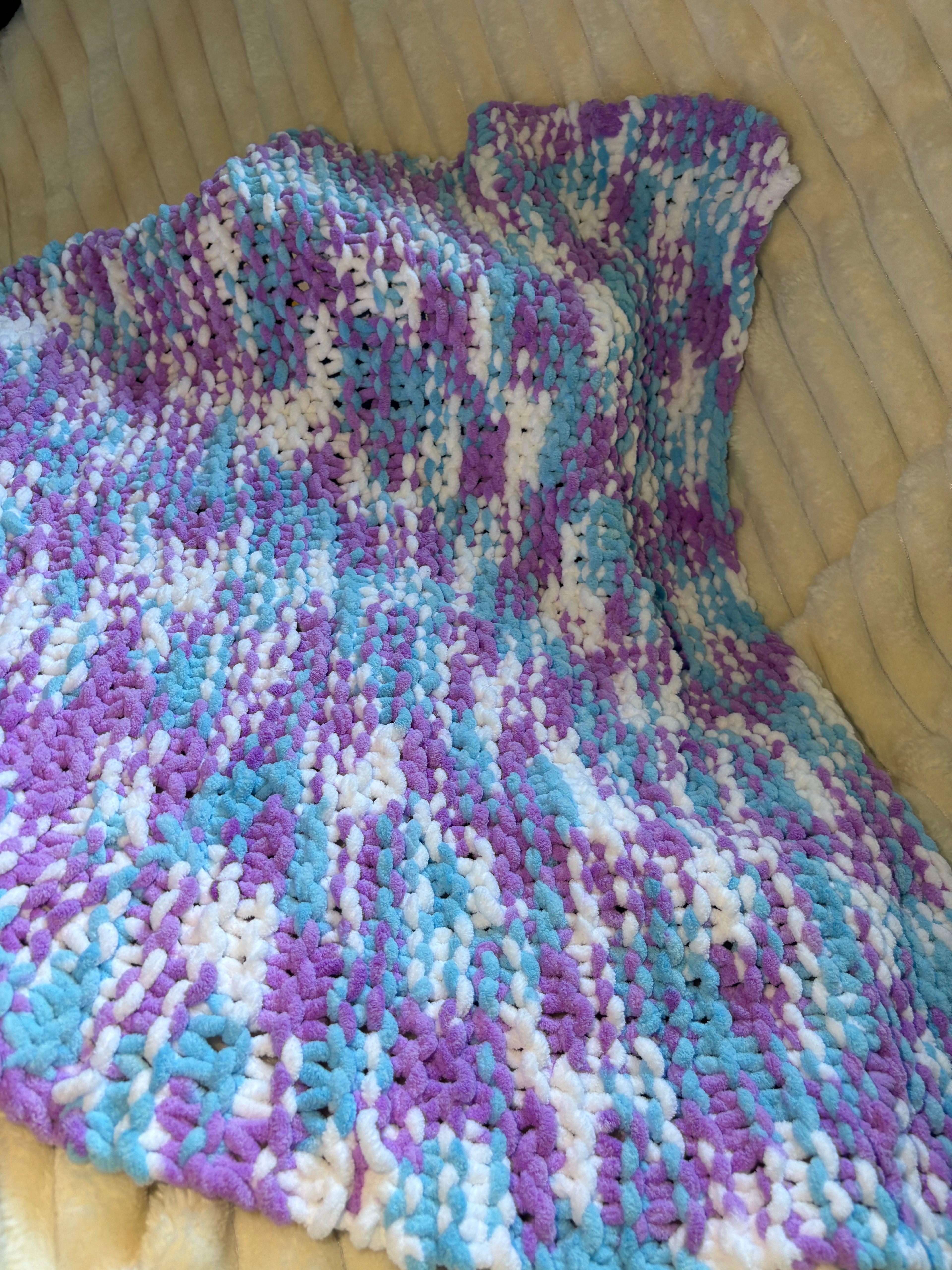 Hand Knitted Needle Knitted Baby Pram Blanket , Multicolour Bubblegum 25x30inch