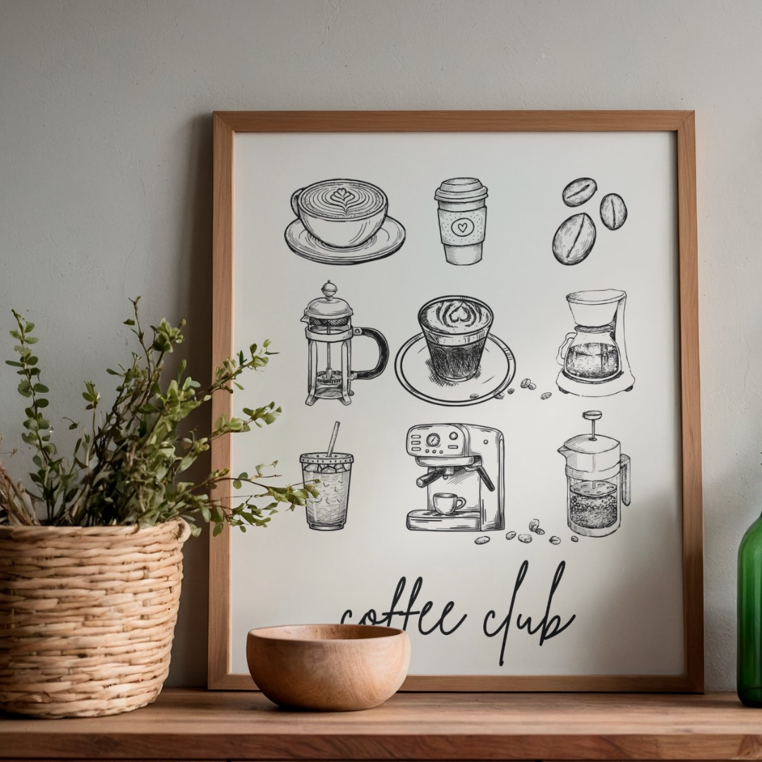 Coffee Time Wall Art Printable | Kitchen Print | Coffee Lover Home Decor | Digital Download A4 and A5