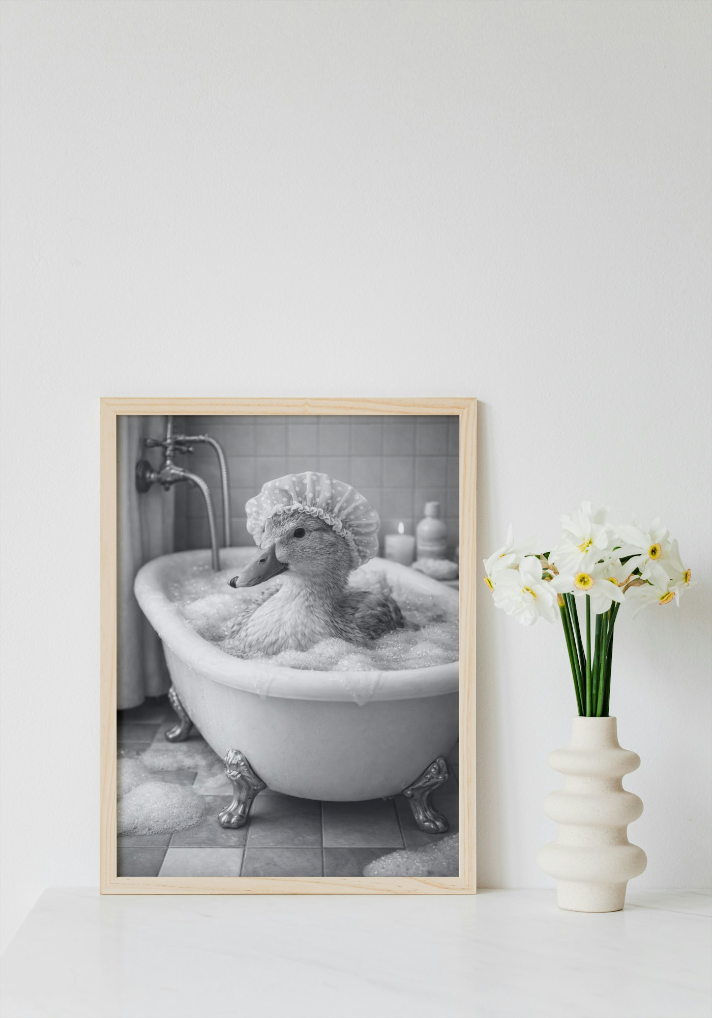 Duck Taking Bubble Bath Wall Art Printable | Cute Print | Bathroom Home Decor | Digital Download A4 and A5