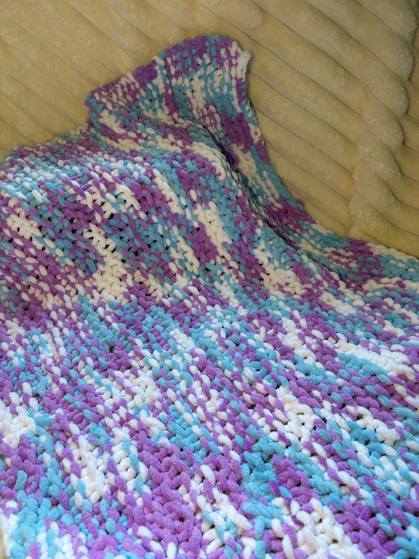 Hand Knitted Needle Knitted Baby Pram Blanket , Multicolour Bubblegum 25x30inch