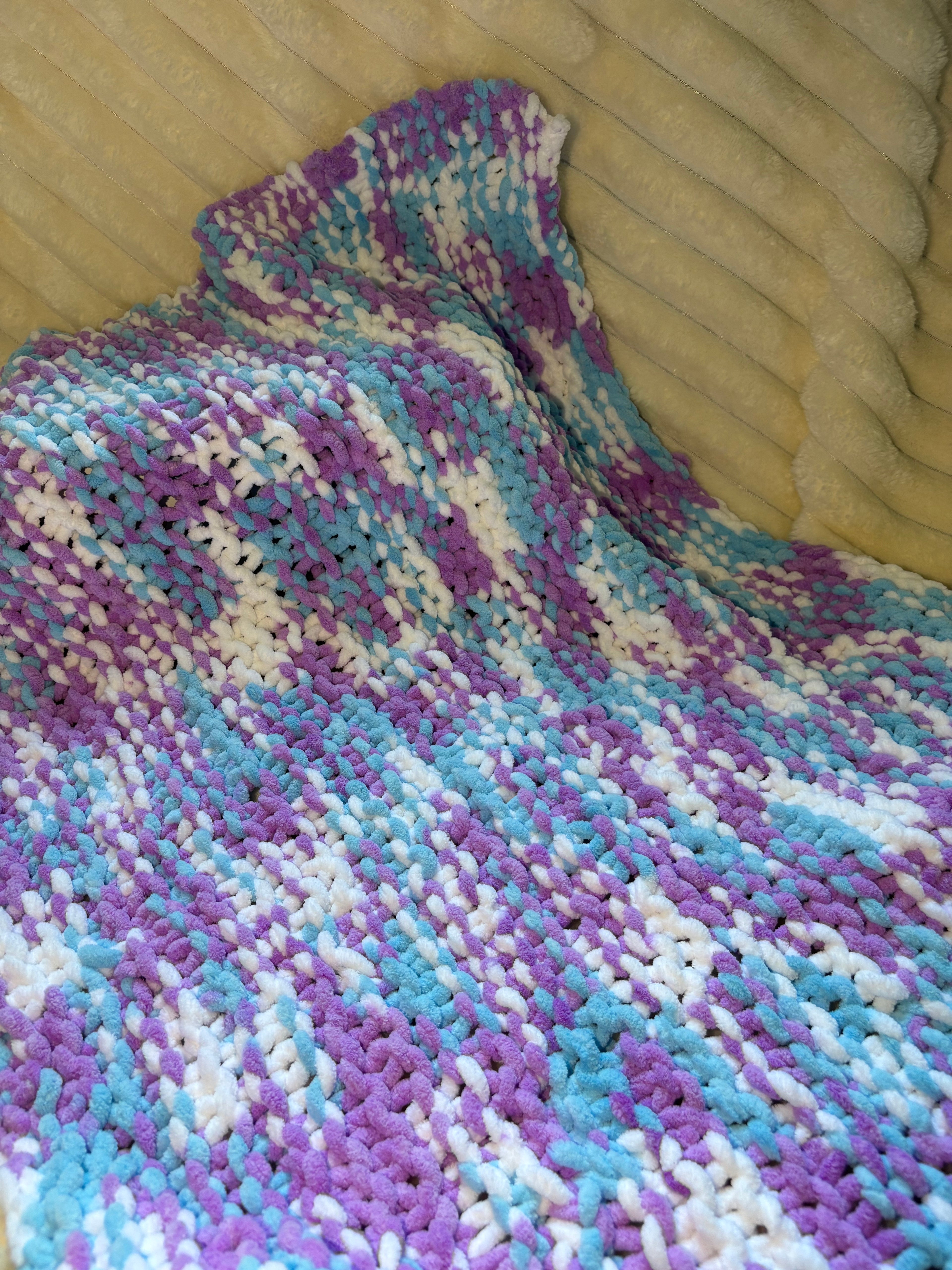 Hand Knitted Needle Knitted Baby Pram Blanket , Multicolour Bubblegum 25x30inch