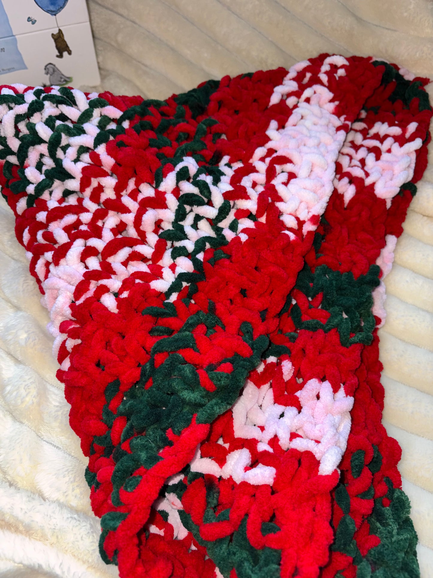 Hand Knitted Needle Knitted Baby Pram Blanket , Multicolour Christmas 25x30inch