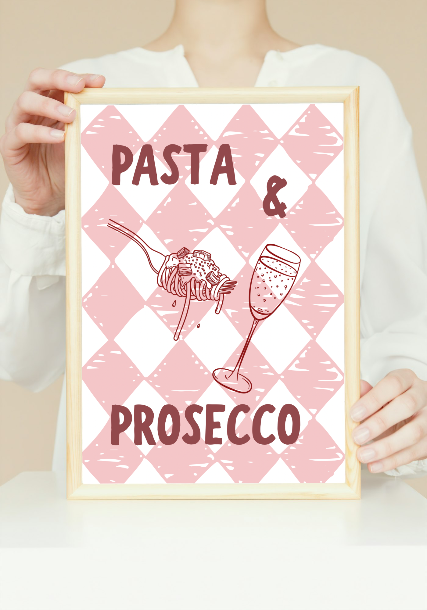 Pasta & Prosecco Wall Art Printable | Pink Kitchen Print | Food  Drink Poster | Girly Home Decor | Digital Download A4 and A5