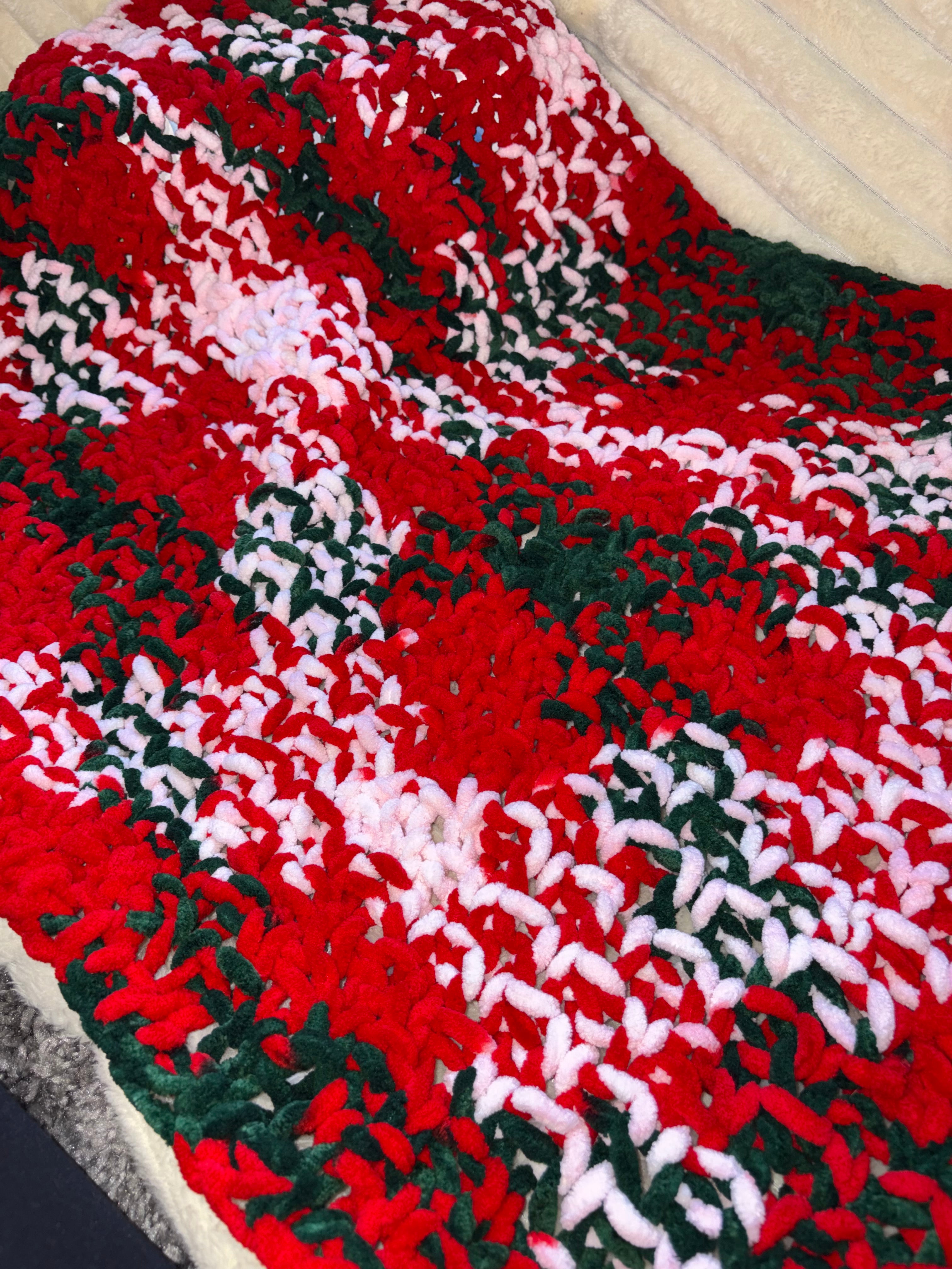 Hand Knitted Needle Knitted Baby Pram Blanket , Multicolour Christmas 25x30inch