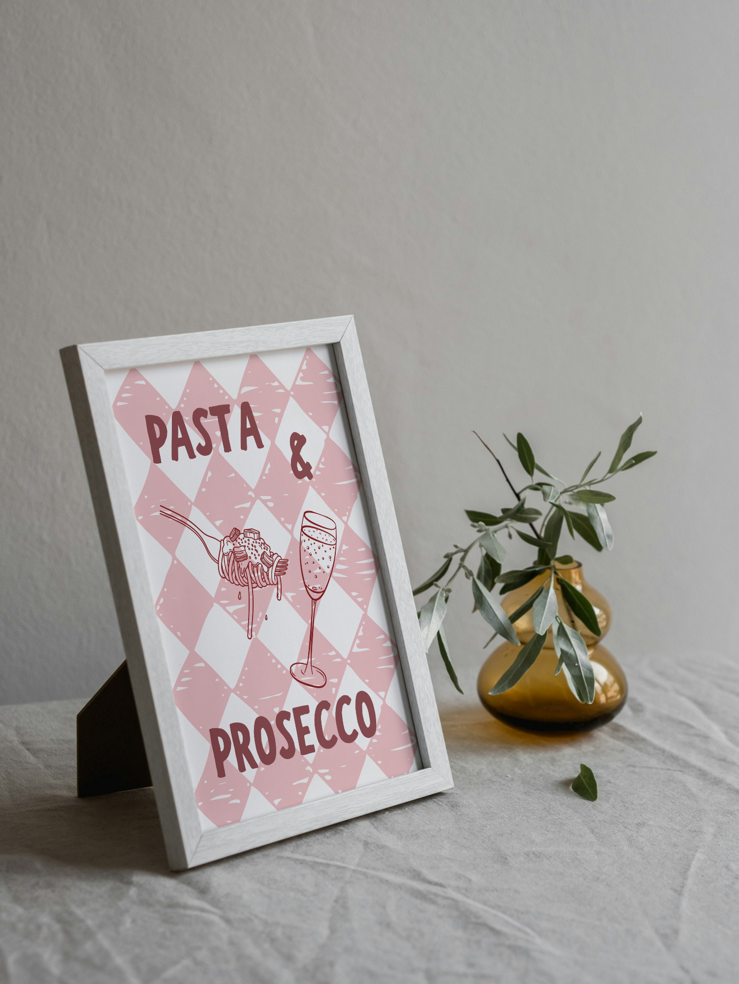 Pasta & Prosecco Wall Art Printable | Pink Kitchen Print | Food  Drink Poster | Girly Home Decor | Digital Download A4 and A5