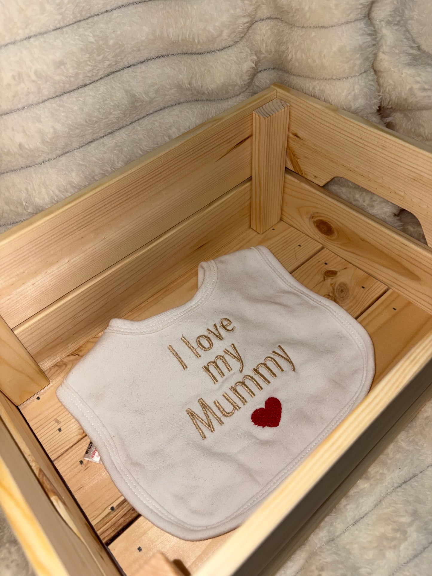 I love my Mummy | Velcro fastening bib | 100% cotton |Embroidered | Any Text Can Be Added | Personalised Bib