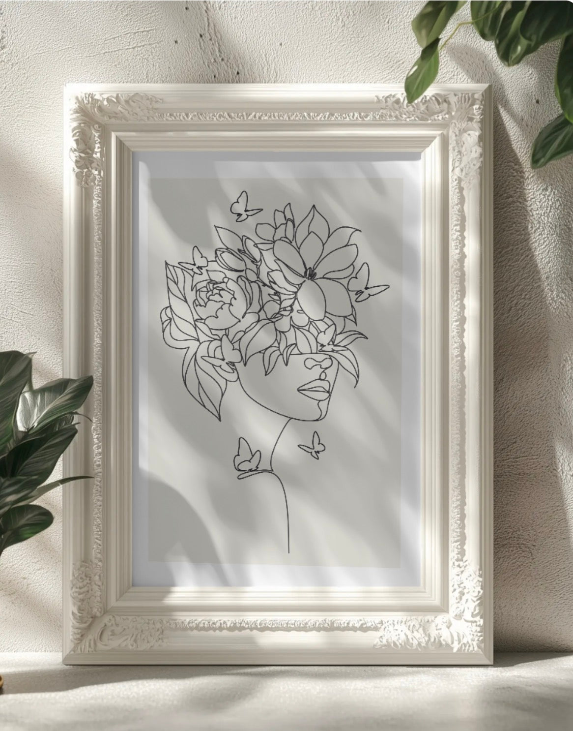 Fine Line Face Outline Flowers Wall Art Printable | Girly Wall Art | Girly Home Decor | Digital Download A4 and A5