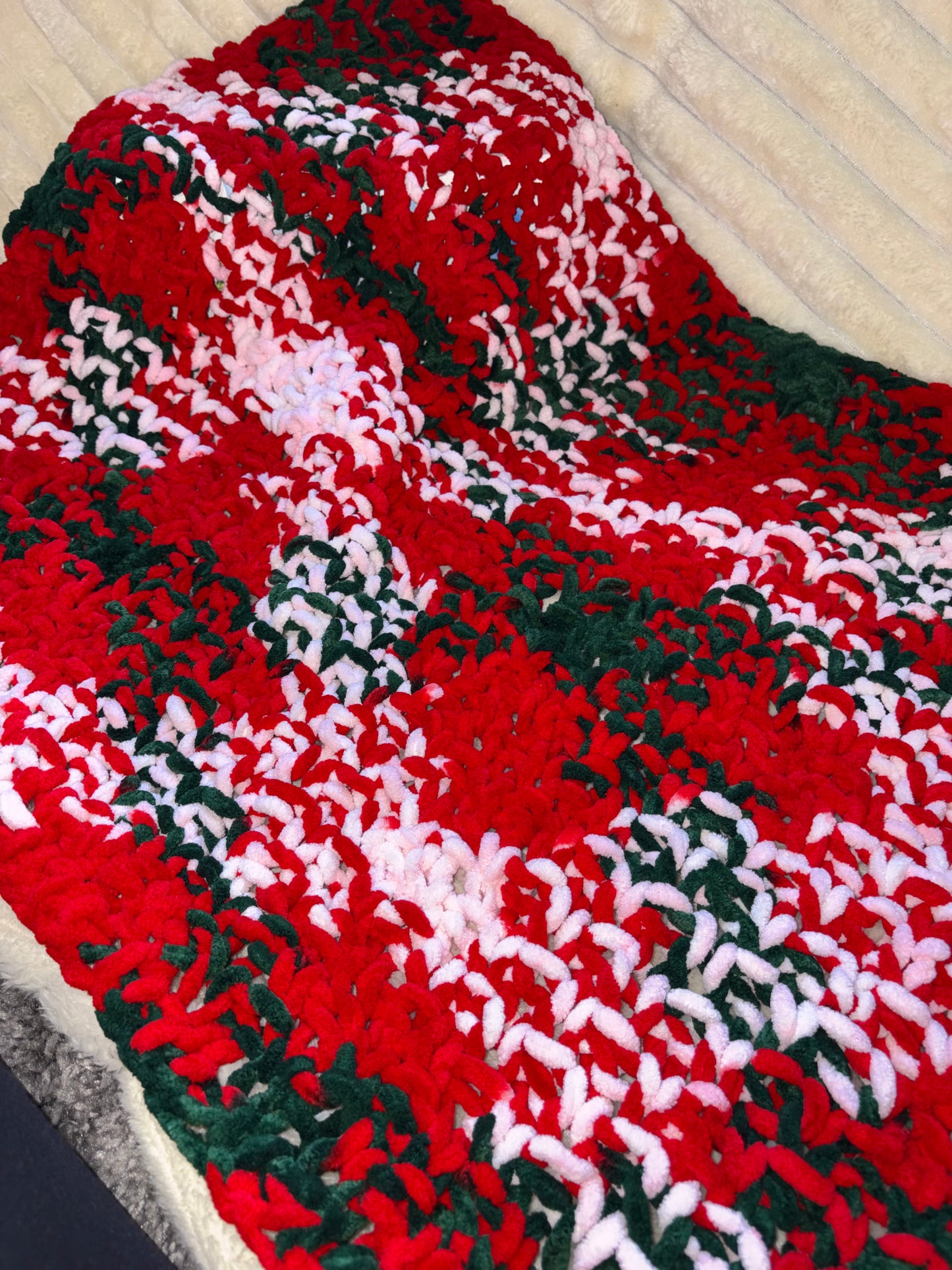 Hand Knitted Needle Knitted Baby Pram Blanket , Multicolour Christmas 25x30inch