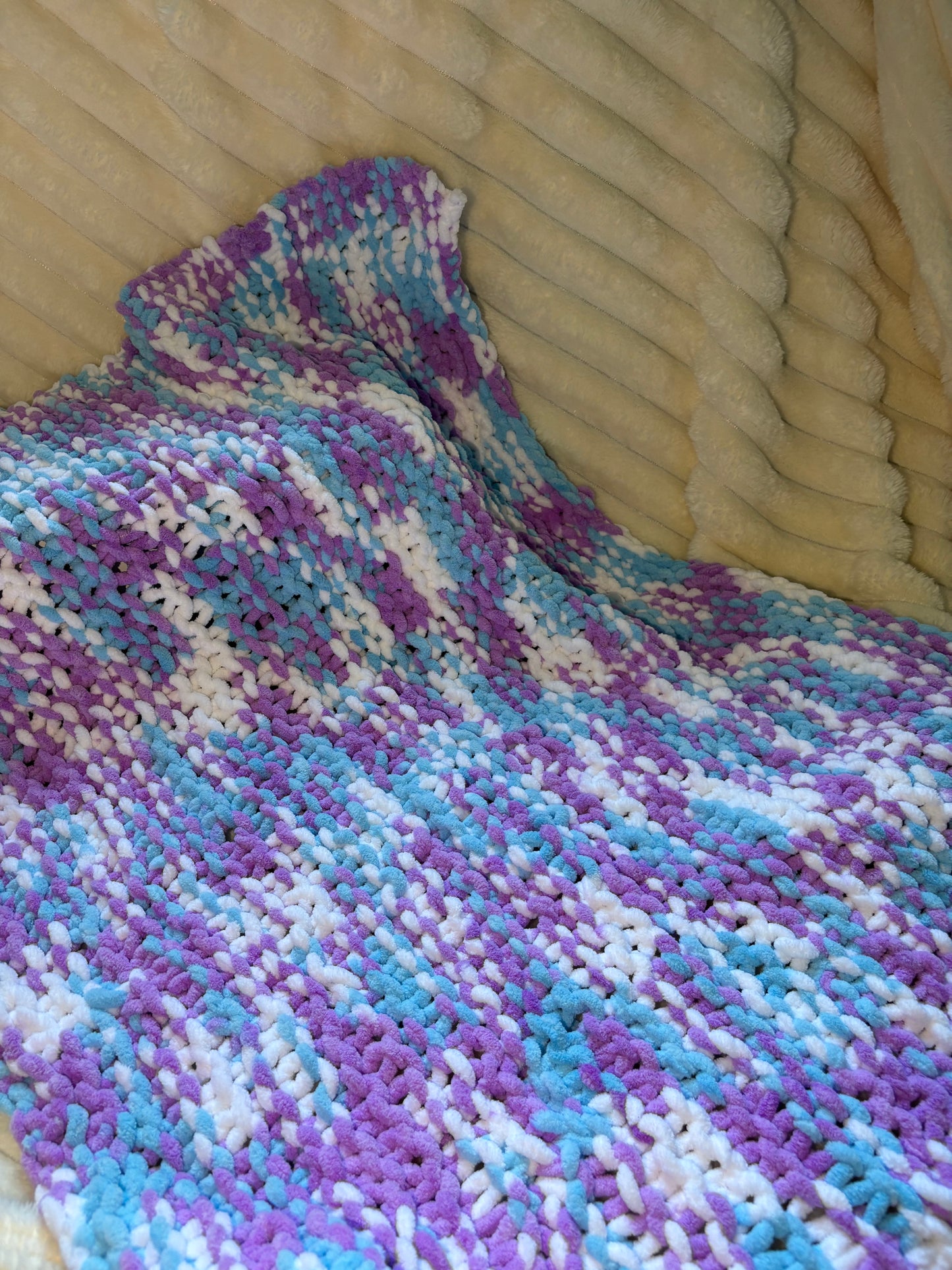 Hand Knitted Needle Knitted Baby Pram Blanket , Multicolour Bubblegum 25x30inch