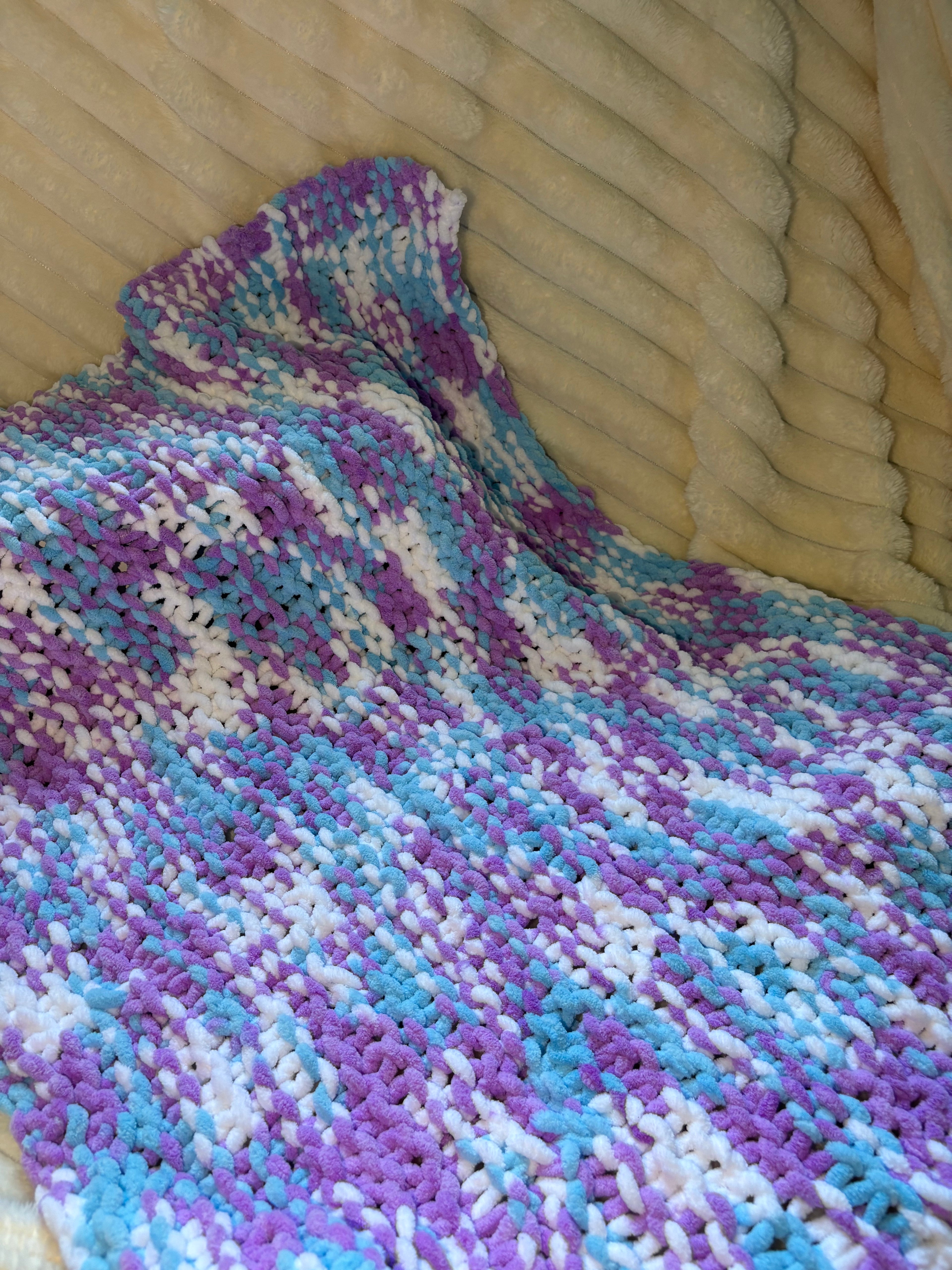 Hand Knitted Needle Knitted Baby Pram Blanket , Multicolour Bubblegum 25x30inch