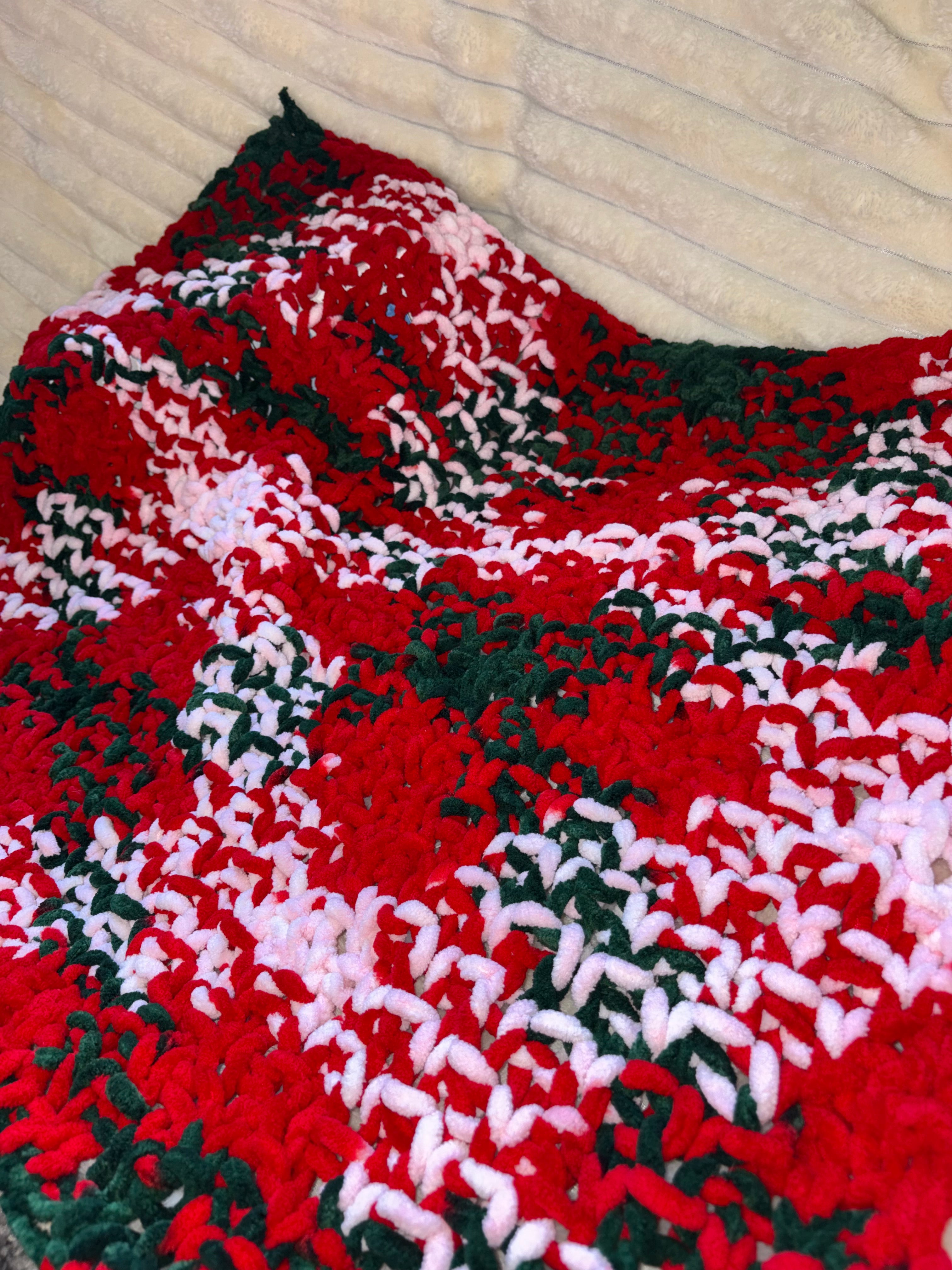 Hand Knitted Needle Knitted Baby Pram Blanket , Multicolour Christmas 25x30inch