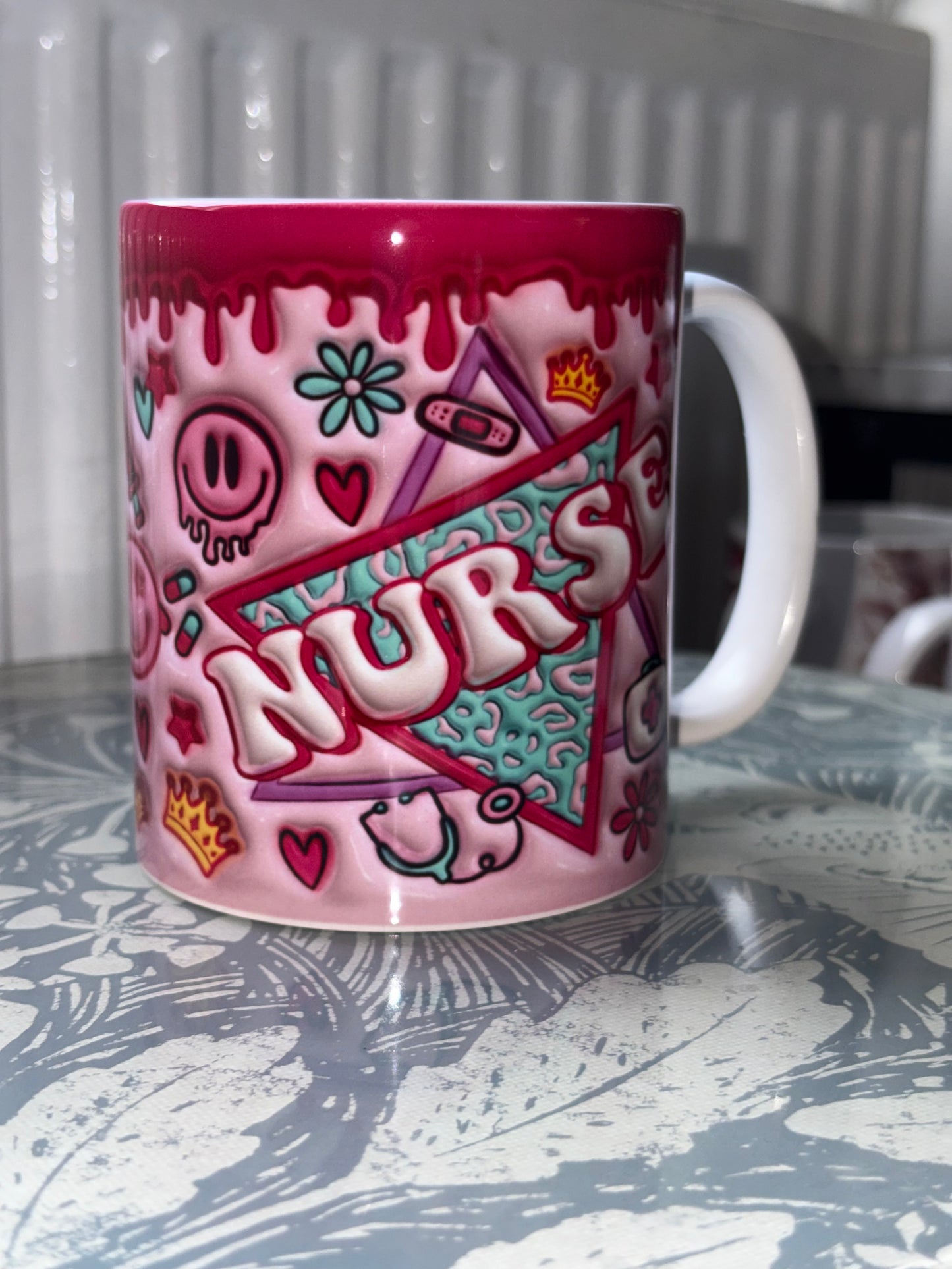 3D Effect Nurse Mug - Pink Drip Graffiti Style Cup - Nurse Appreciation Gift - Healthcare Worker Mug - Wrap Around Design
