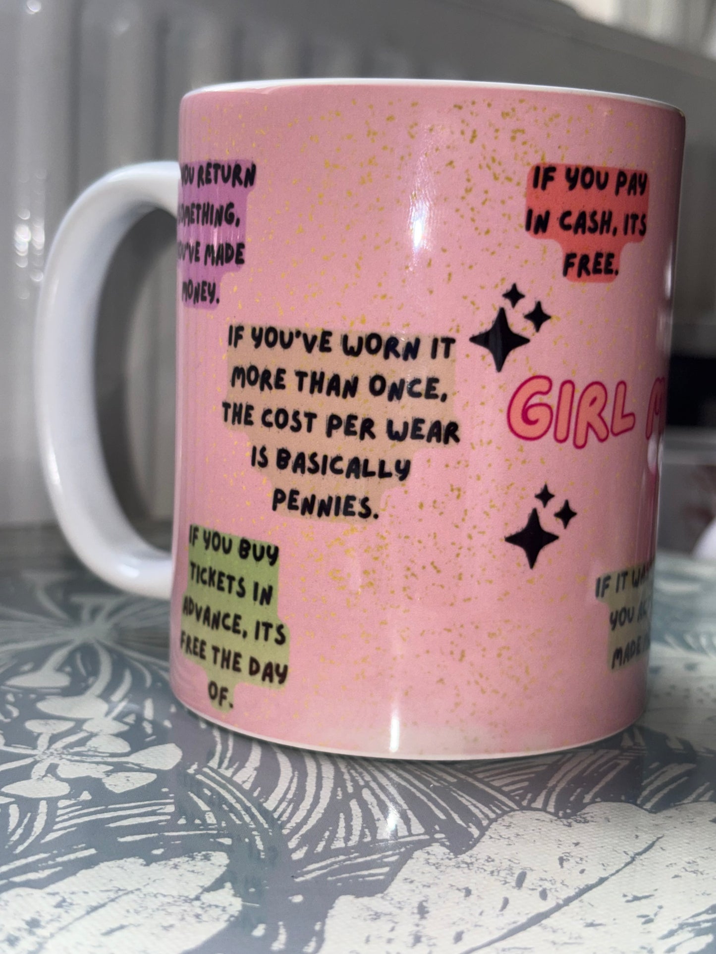 Girl Math Mug - Funny Pink Coffee Cup - Viral Trend Humour Mug - Gift for Best Friend - Wrap Around Design Mug