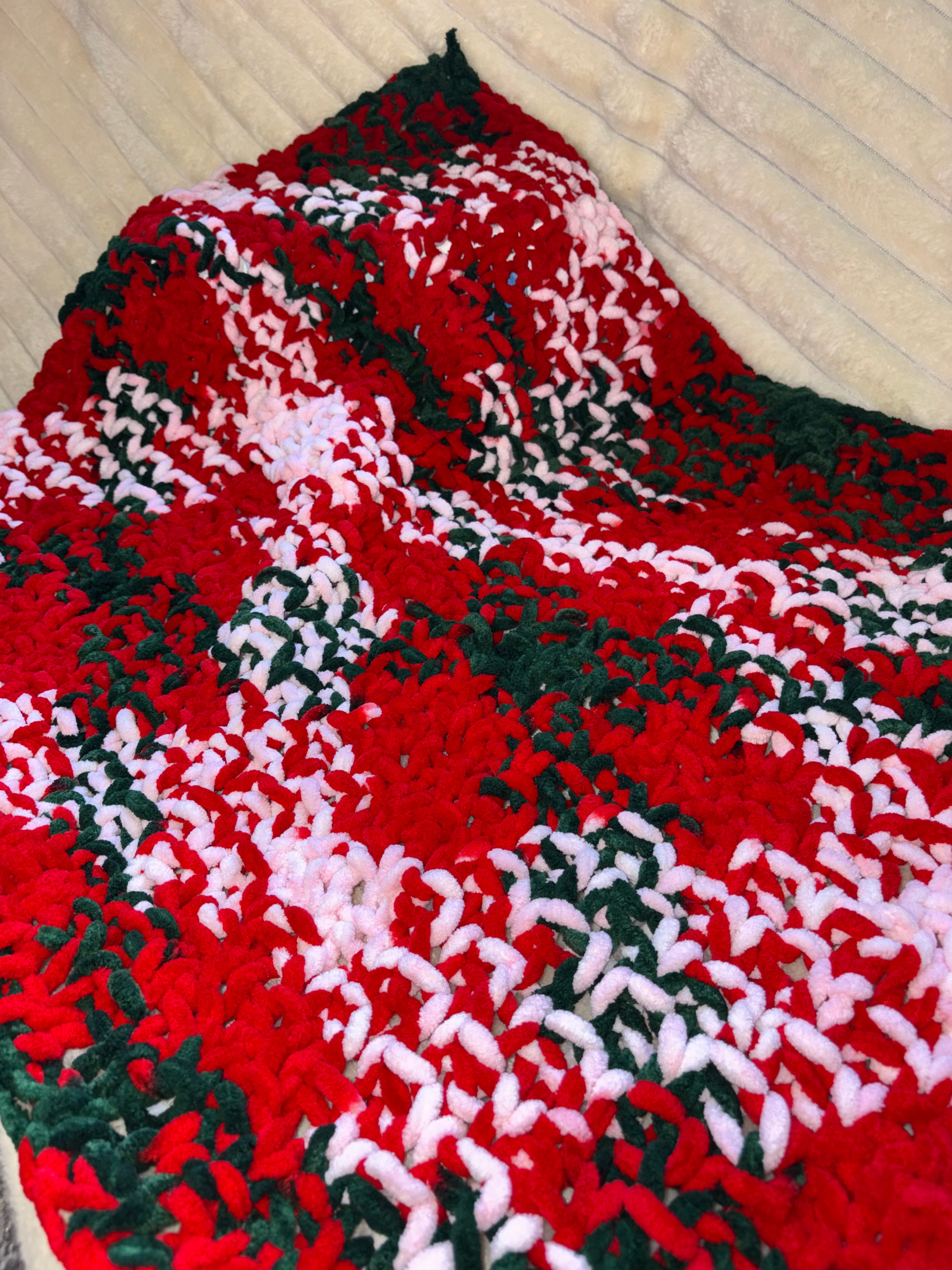 Hand Knitted Needle Knitted Baby Pram Blanket , Multicolour Christmas 25x30inch